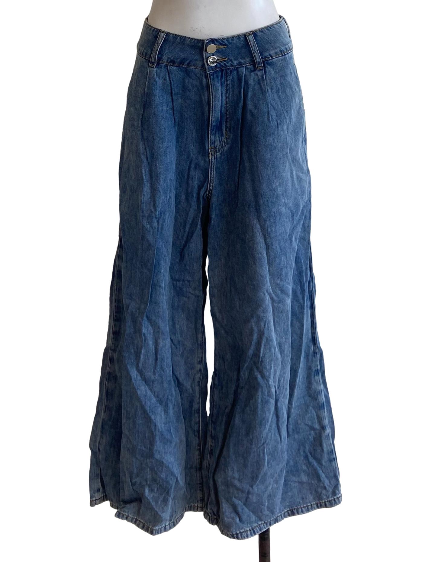 Blue Herringbone Highwaist Baggy Jeans