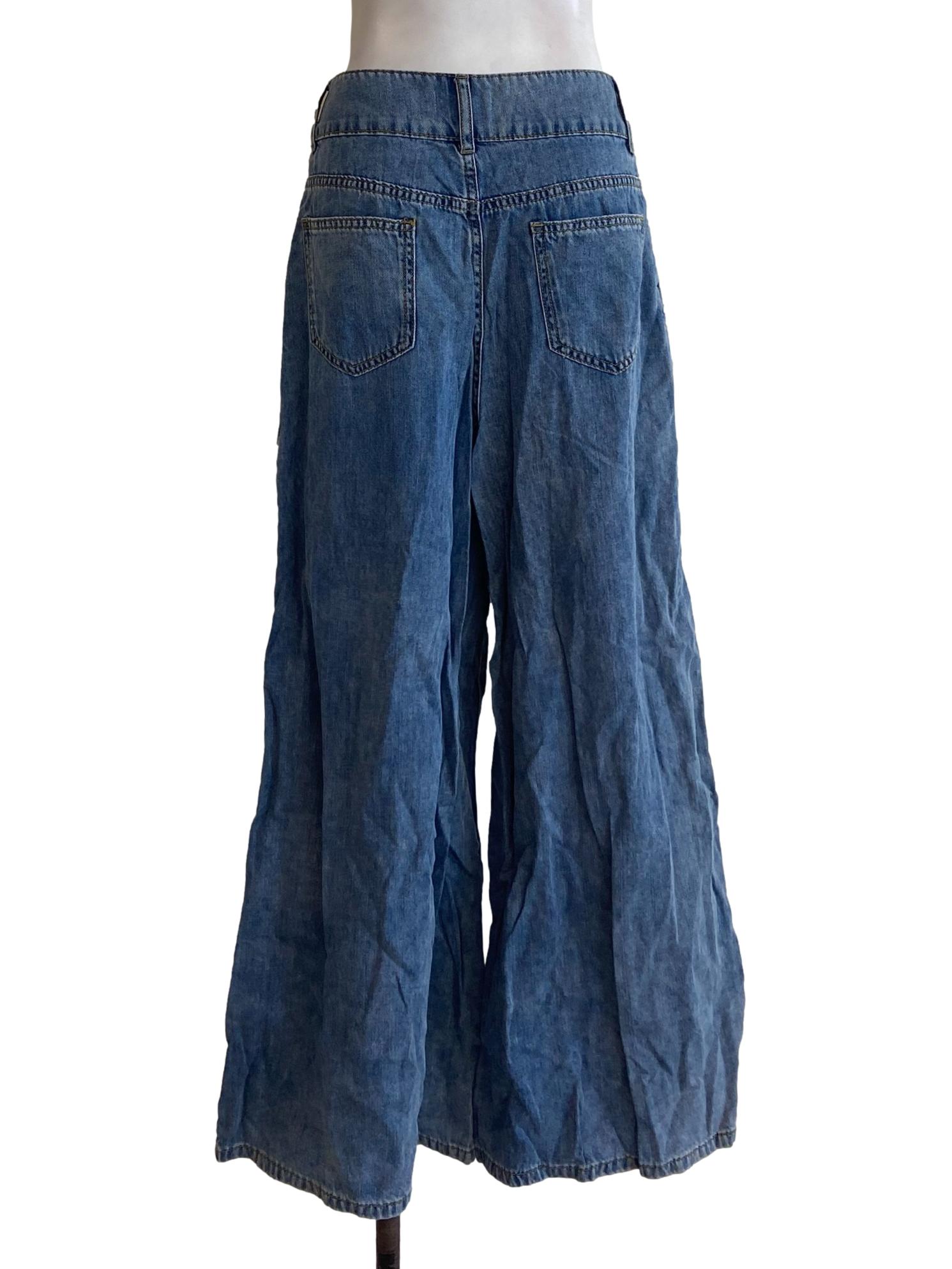 Blue Herringbone Highwaist Baggy Jeans