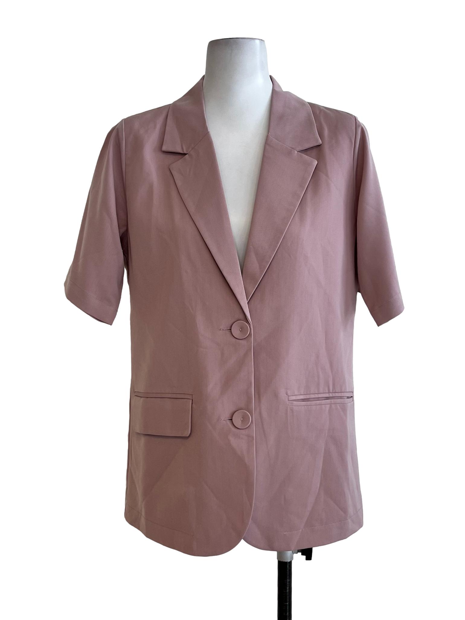 Soft Pink Plain Collar Blazer TCL
