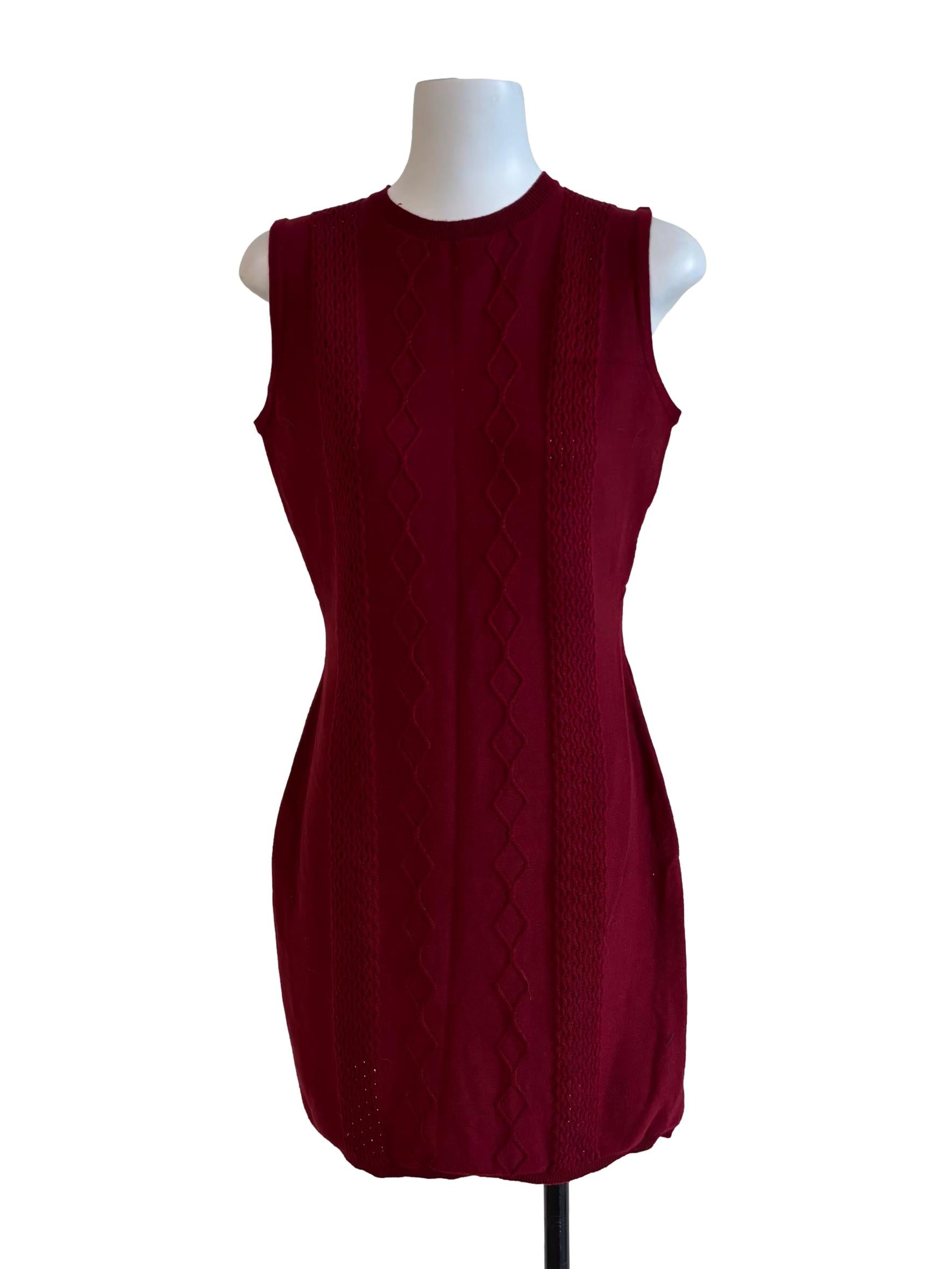 Crimson Red Sleeveless Pencil Knit Dress