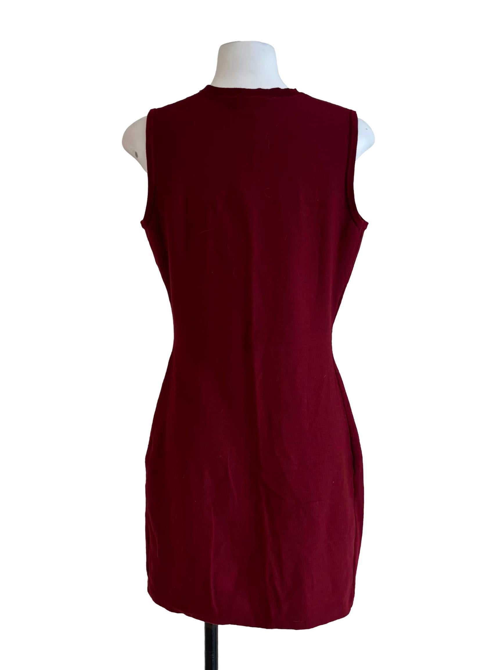Crimson Red Sleeveless Pencil Knit Dress