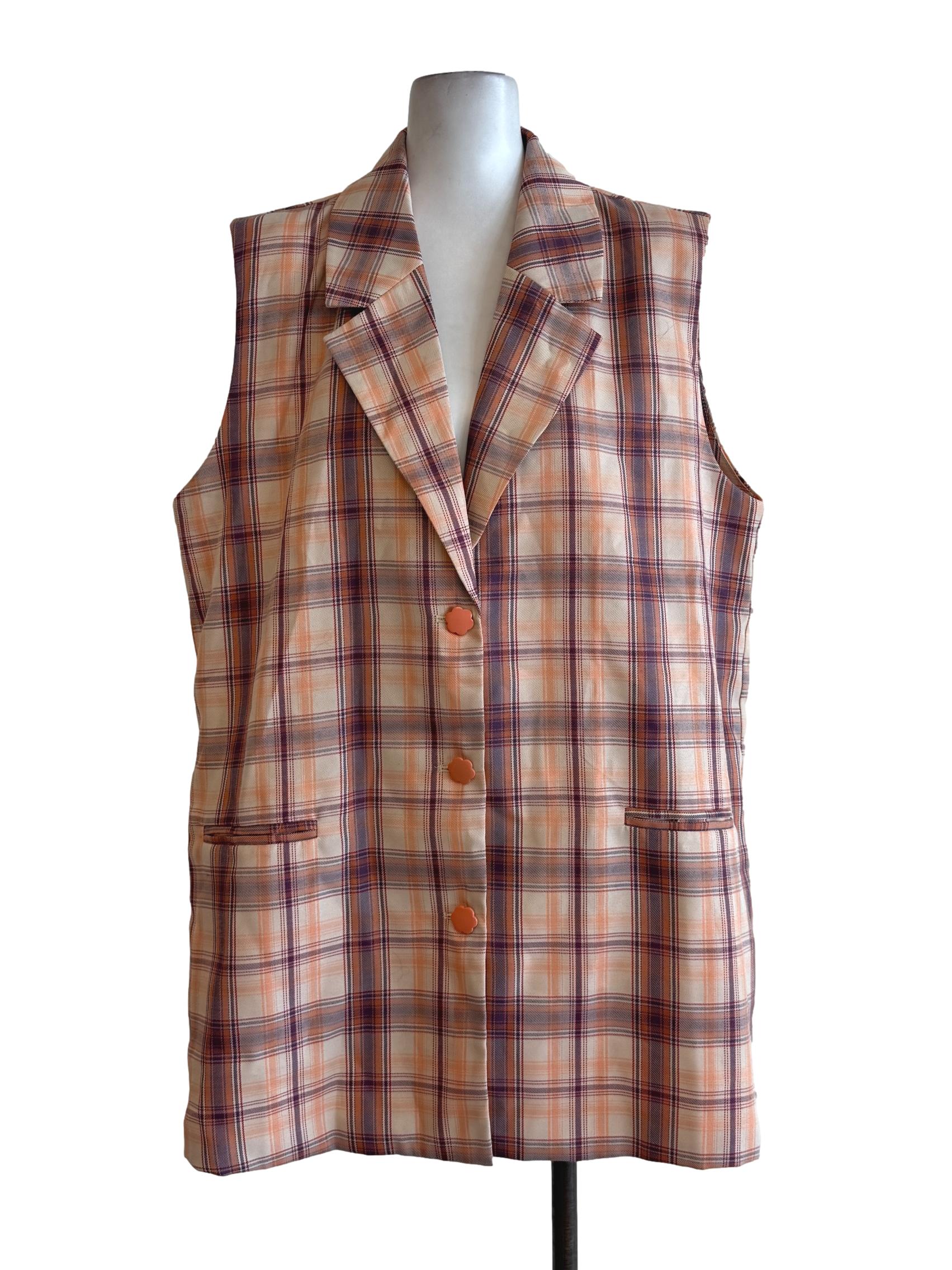 Peach Madras Collared Dress