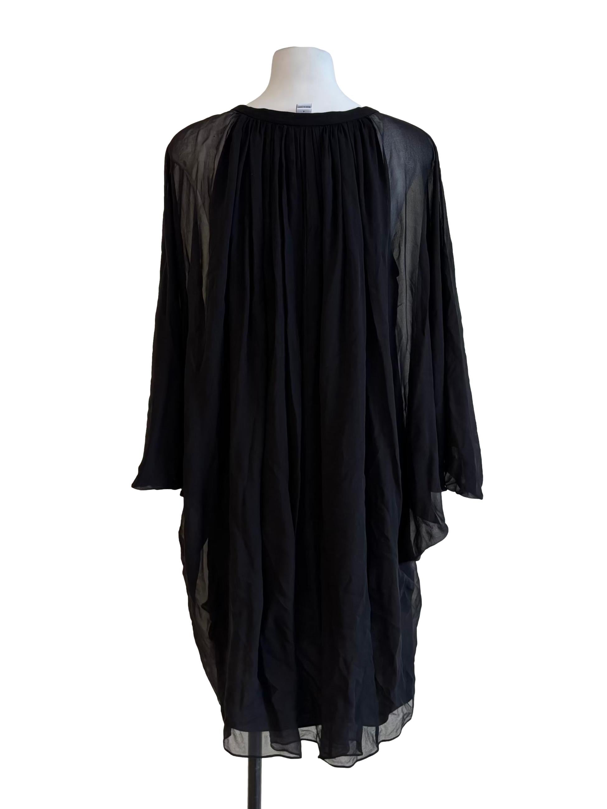 Midnight Black Sheer V Neck Flowy Dress