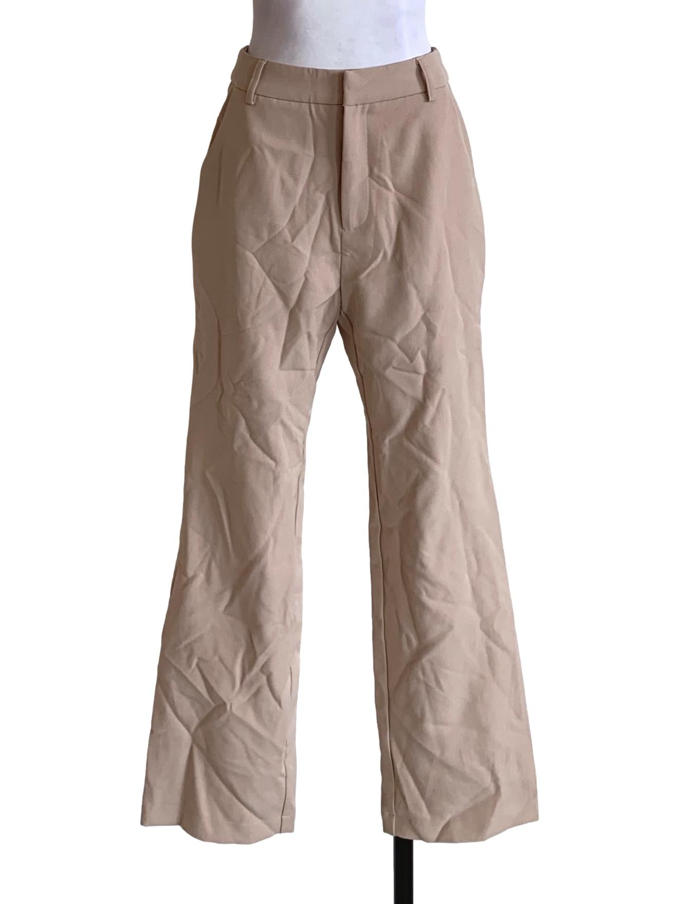 Beige Plain Formal Pants