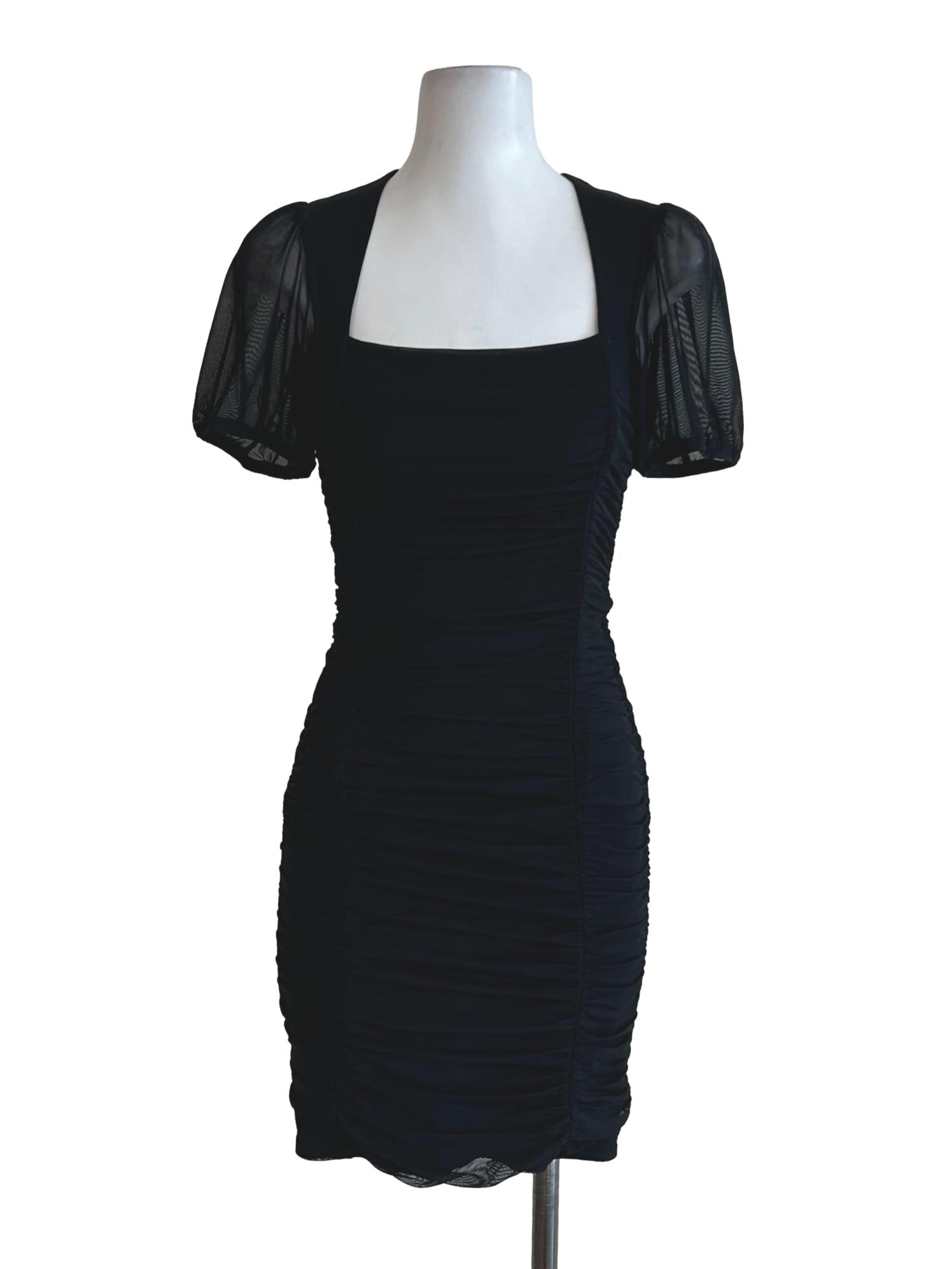 Black Queen Anne Ruched Dress