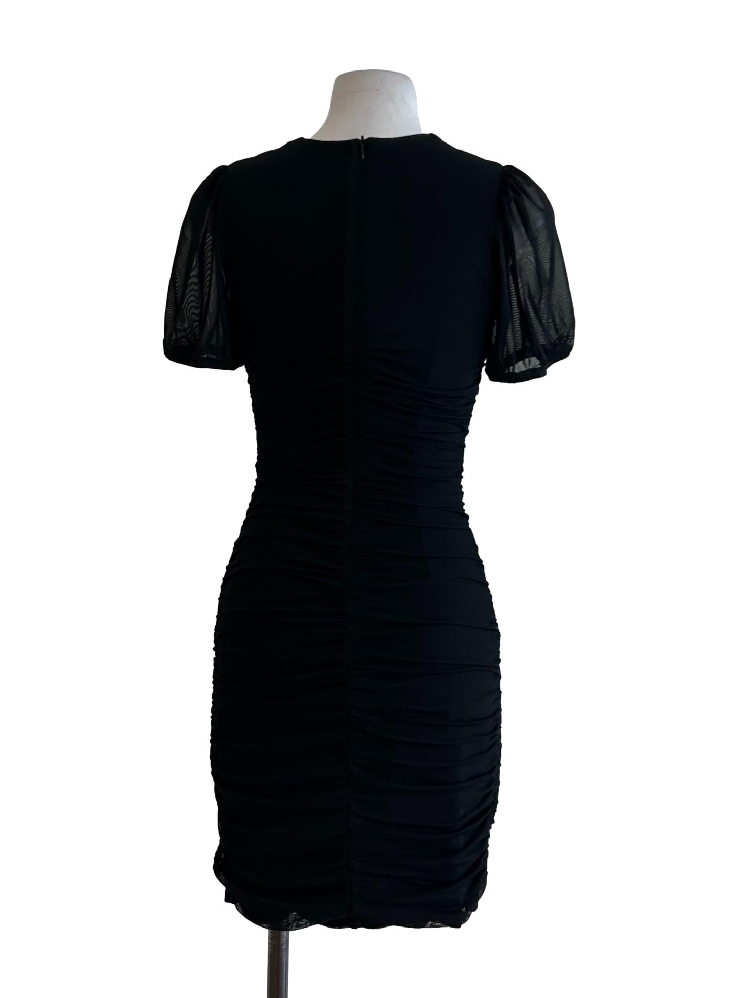 Black Queen Anne Ruched Dress