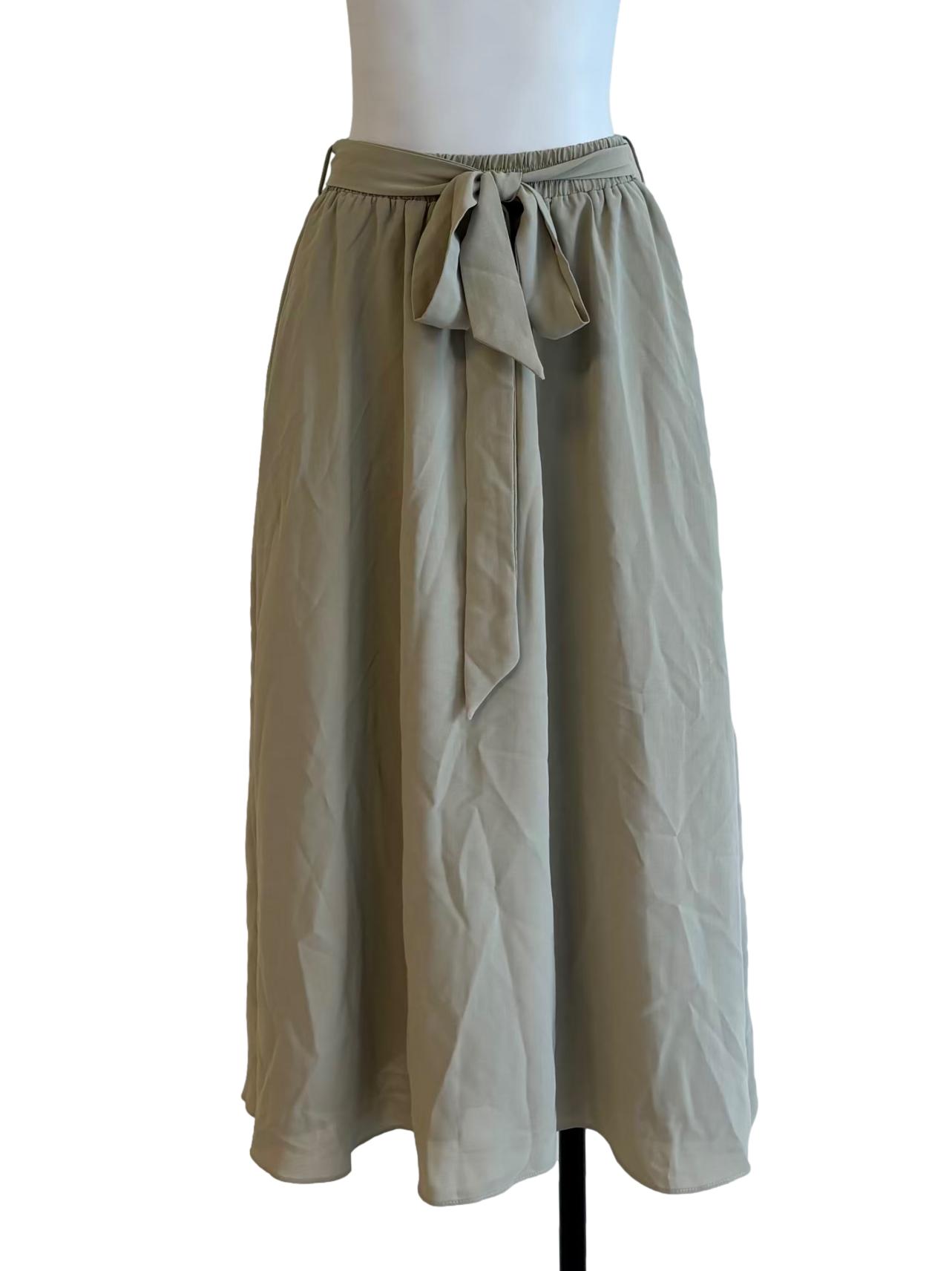 Sage Green Plain Midi Skirt