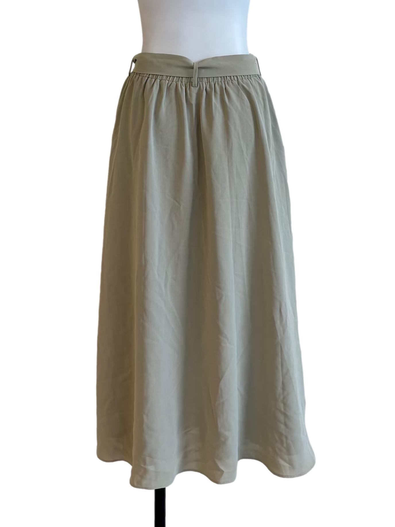 Sage Green Plain Midi Skirt