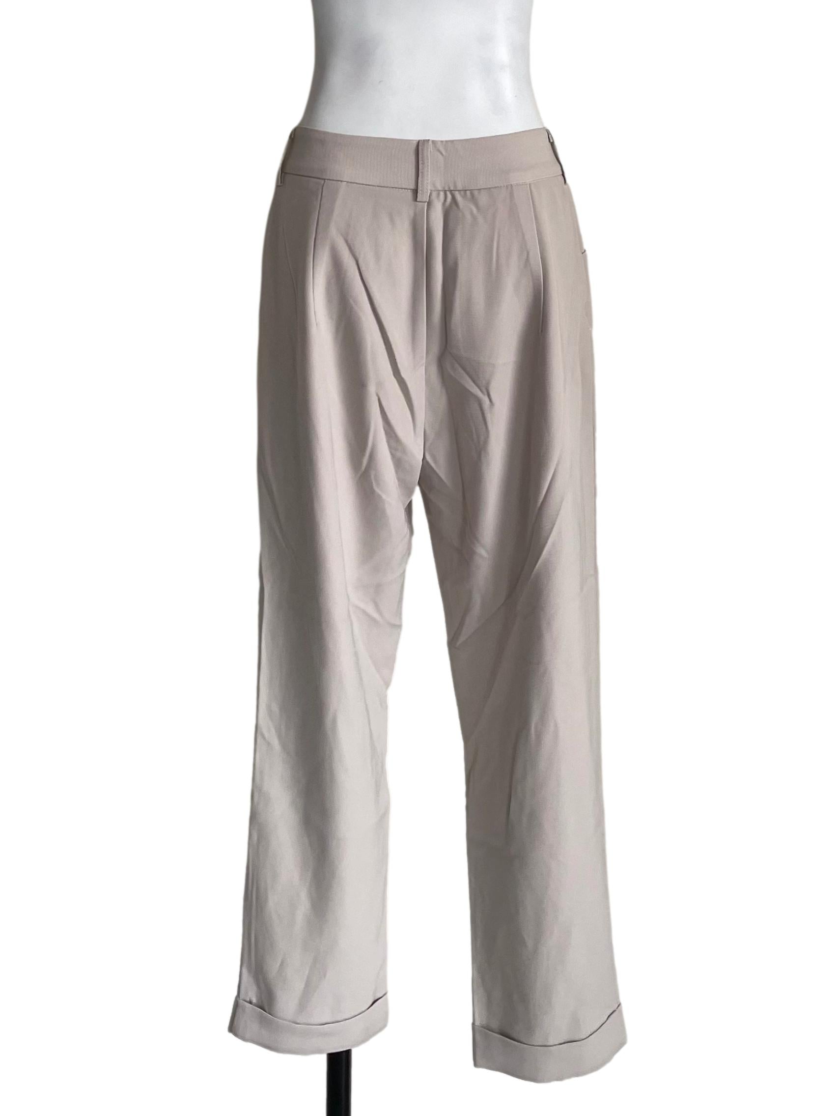Light Beige Pleated Cuffed Pants