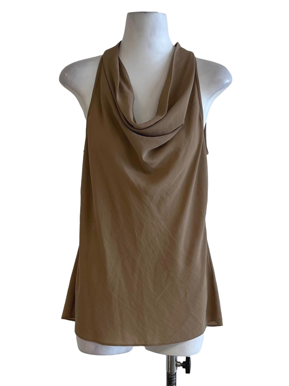 Beige Cowl Neckline Sleeveless Top