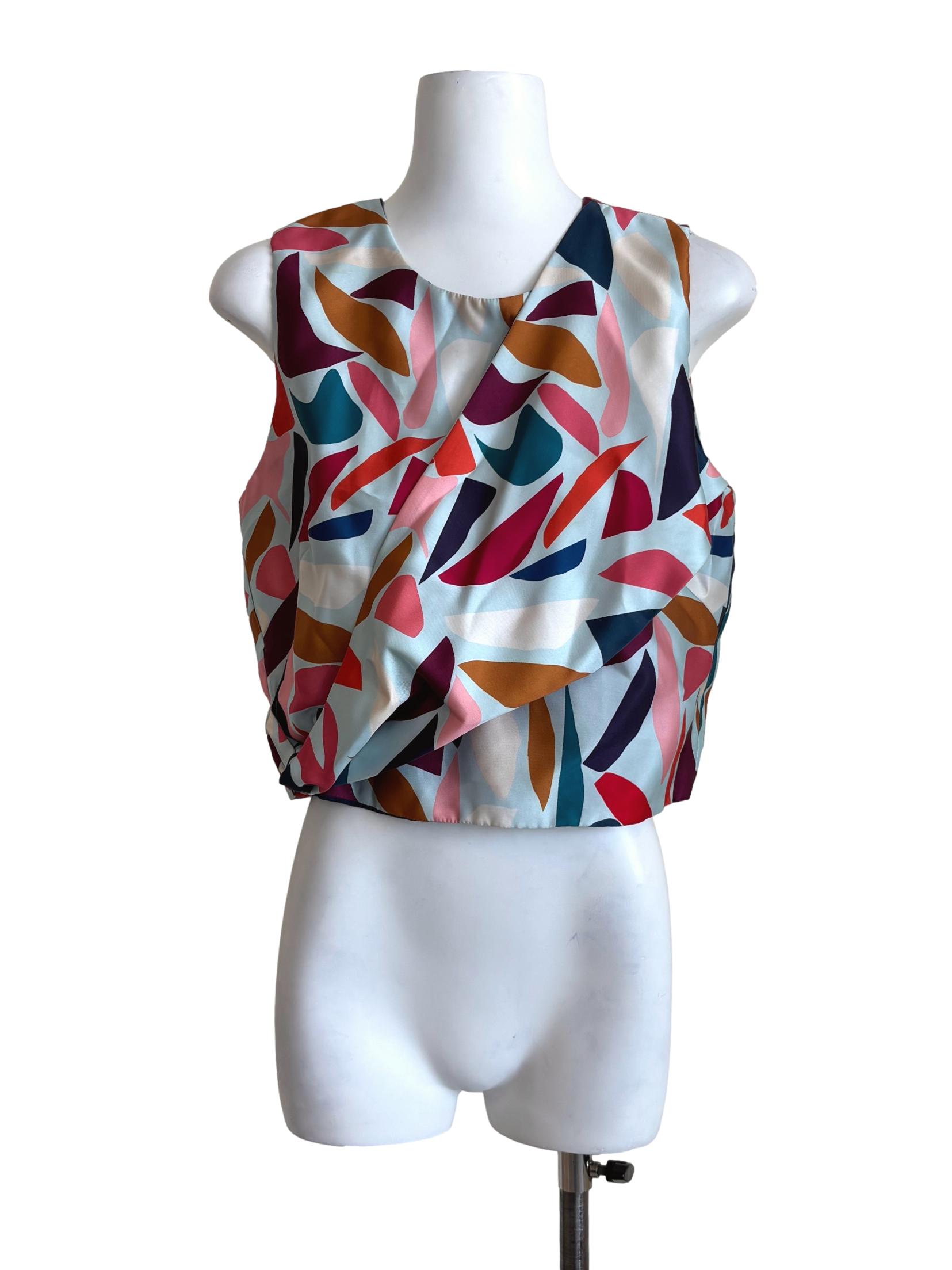 Sky Blue Multicolour Sleeveless Top
