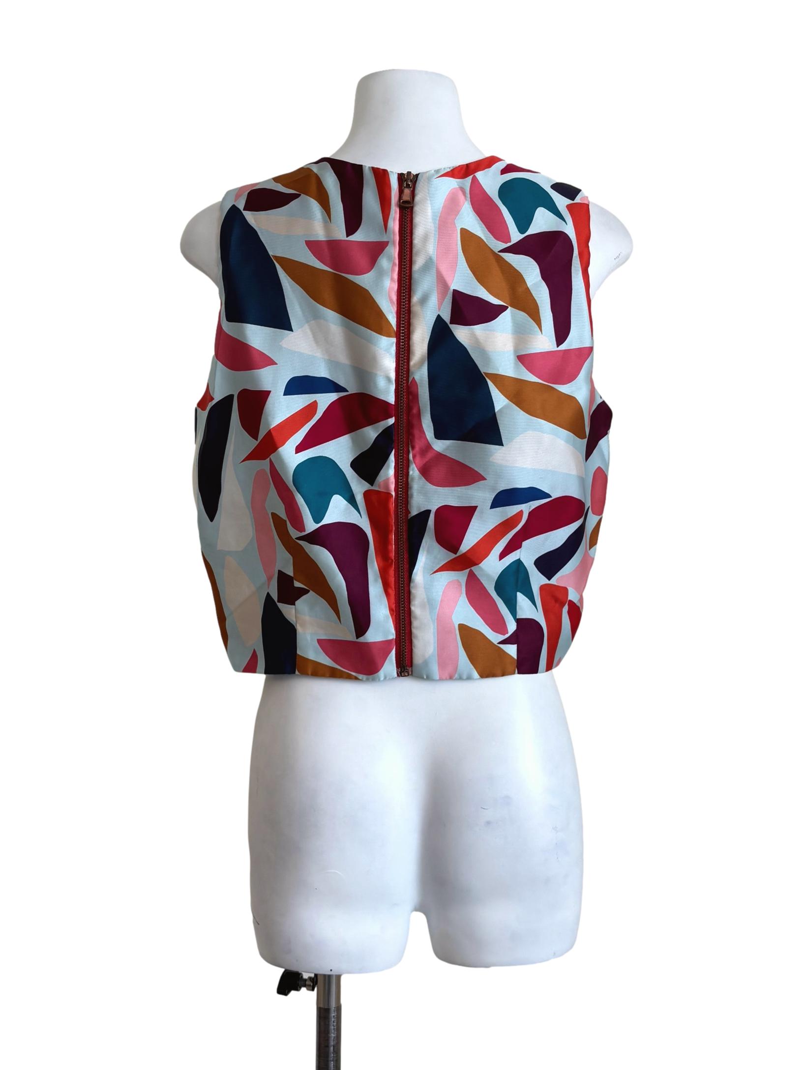 Sky Blue Multicolour Sleeveless Top