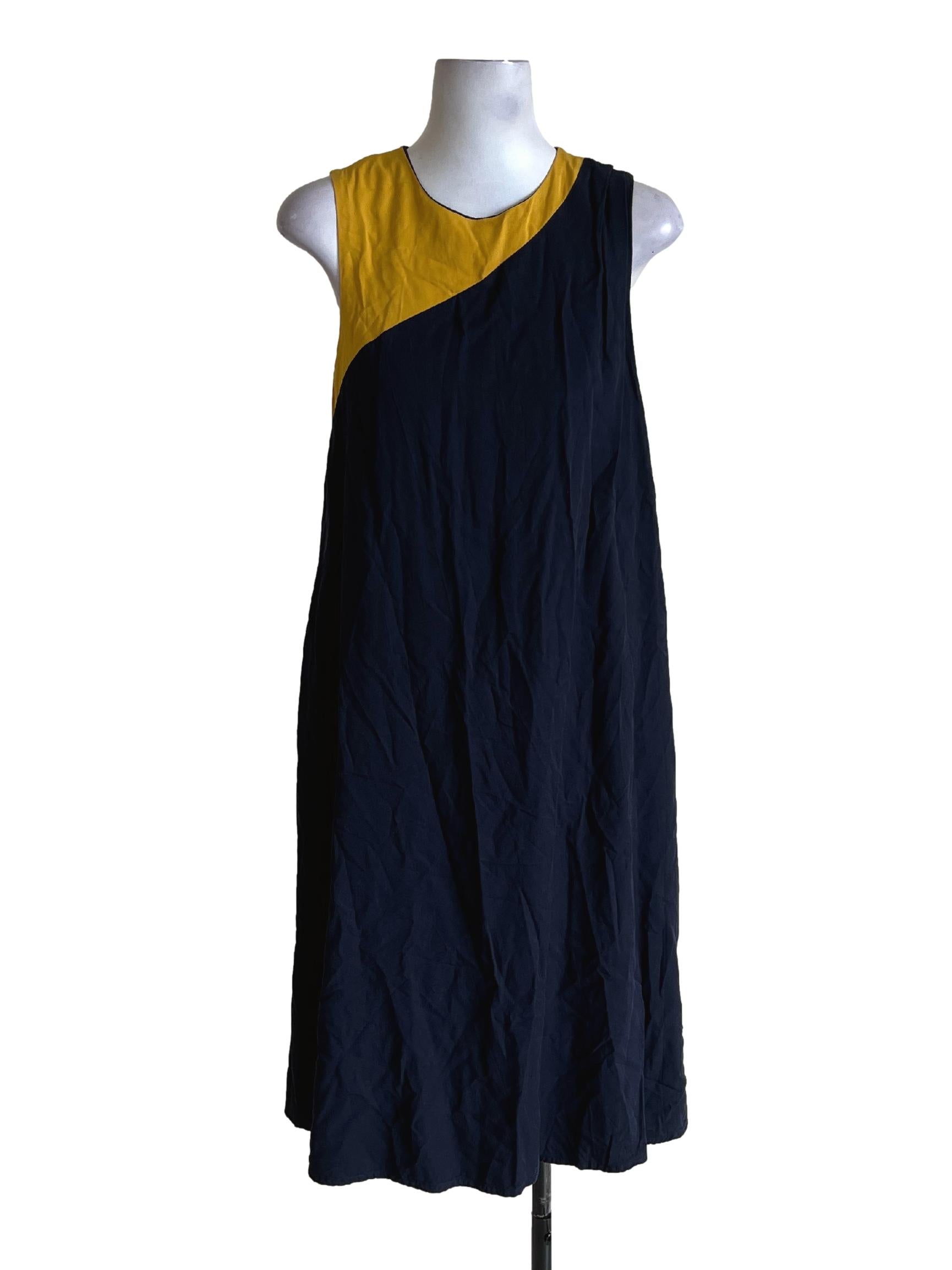 Navy Blue Yellow Shift Dress LB