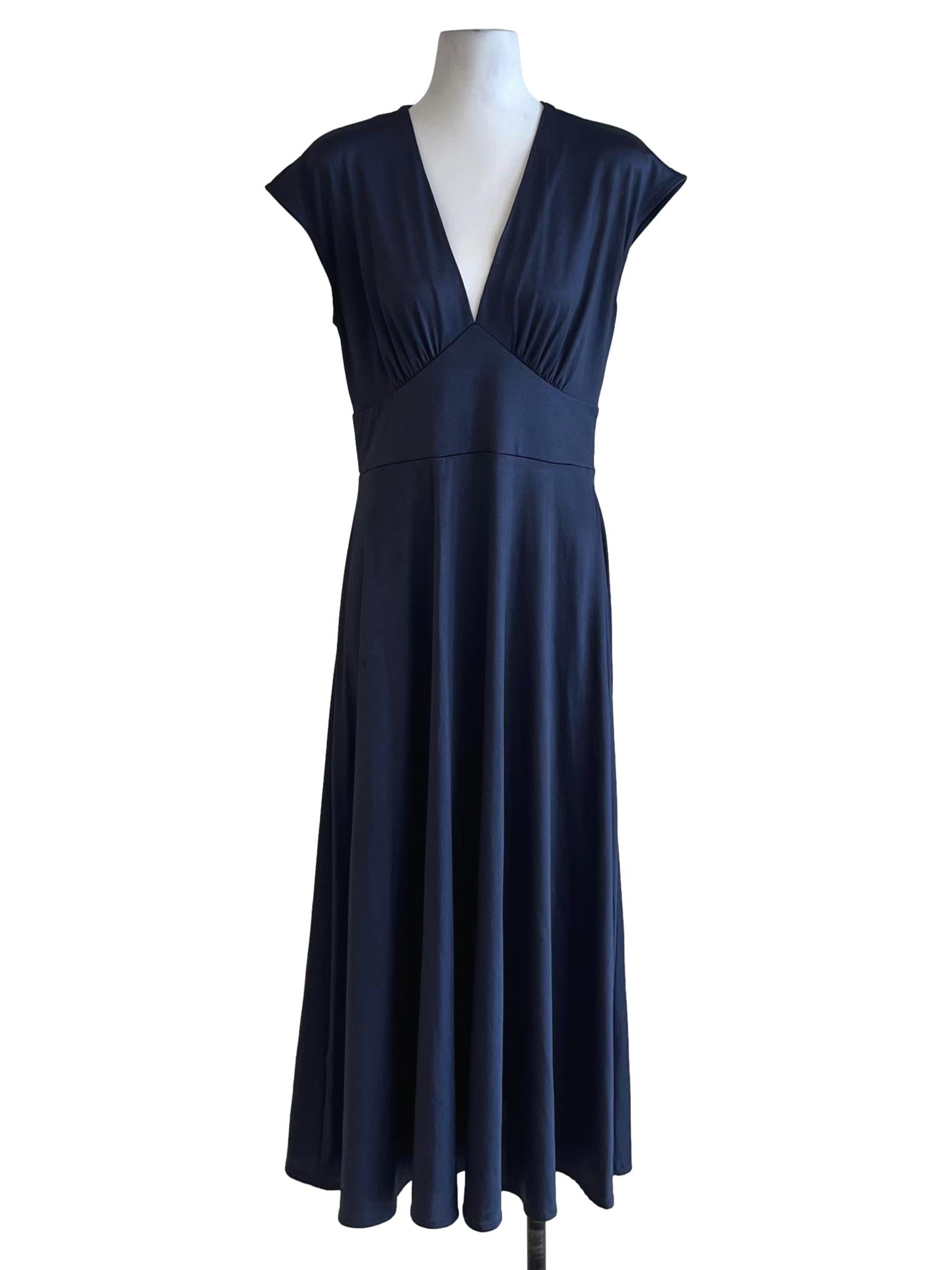 Navy Blue V-Neckline Empire Dress
