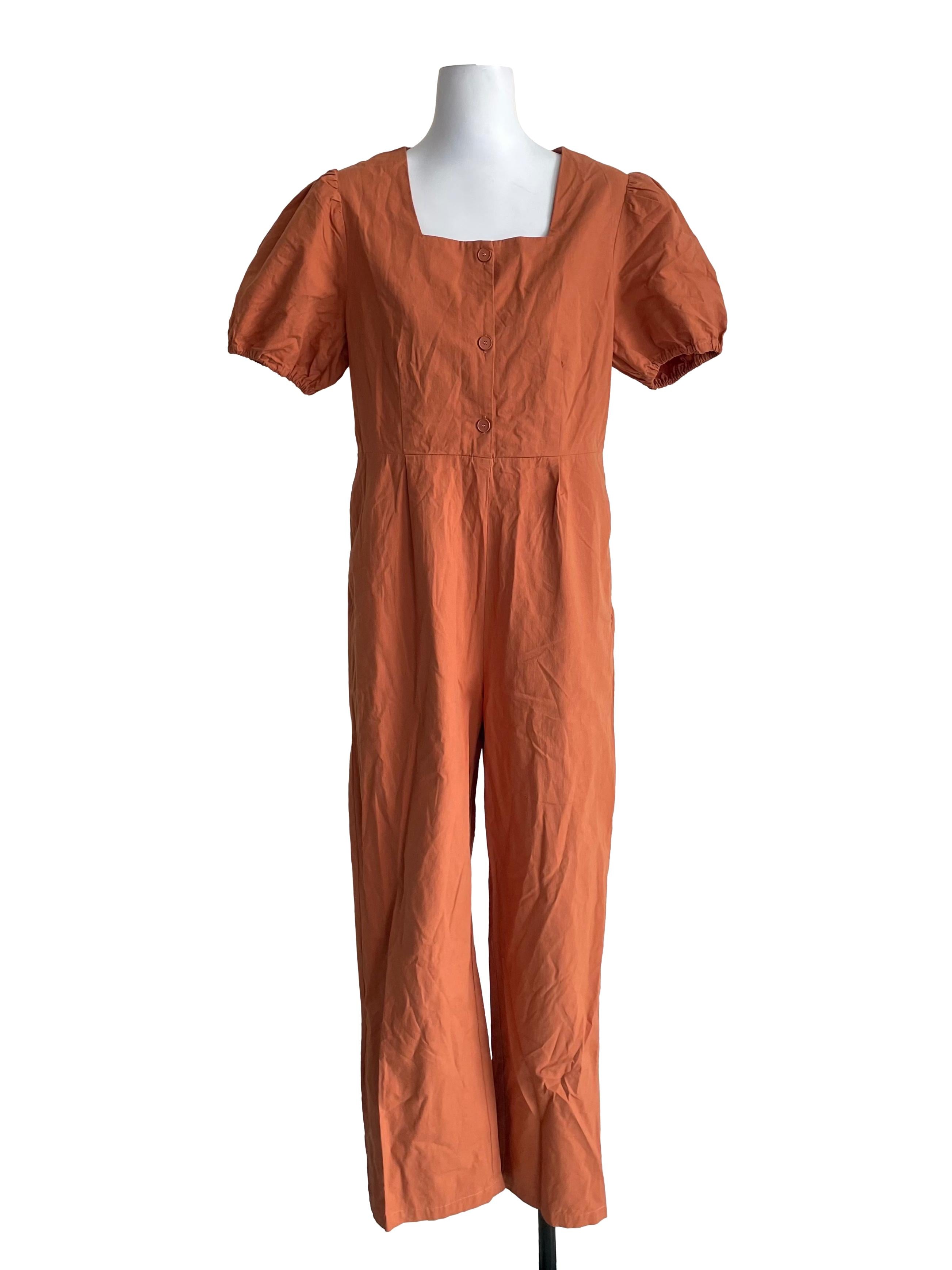 Tangerine Puff Sleeves Jumpsuit
