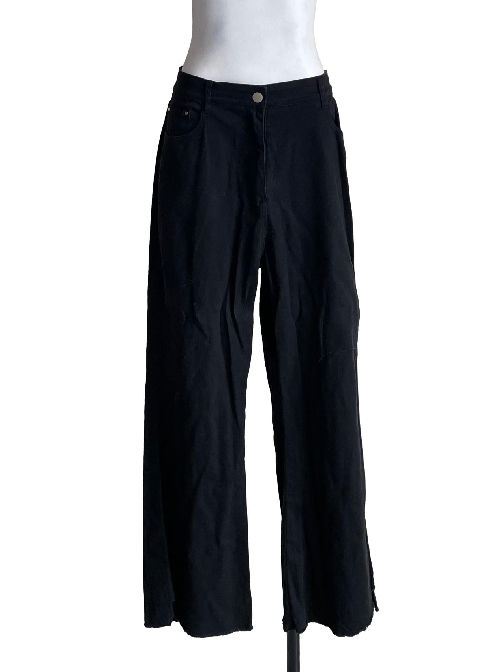 Black Distressed Hem Baggy Jeans