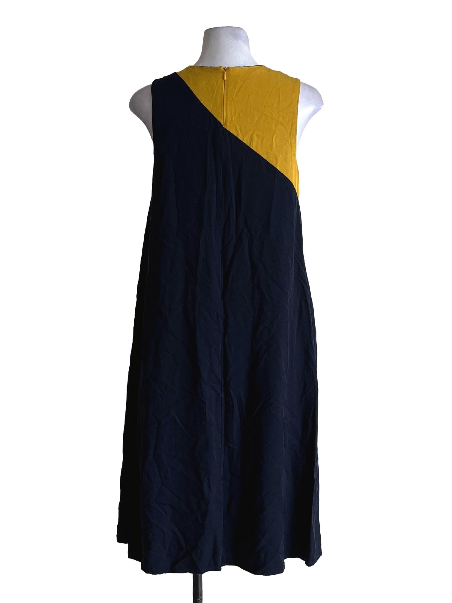 Navy Blue Yellow Shift Dress LB