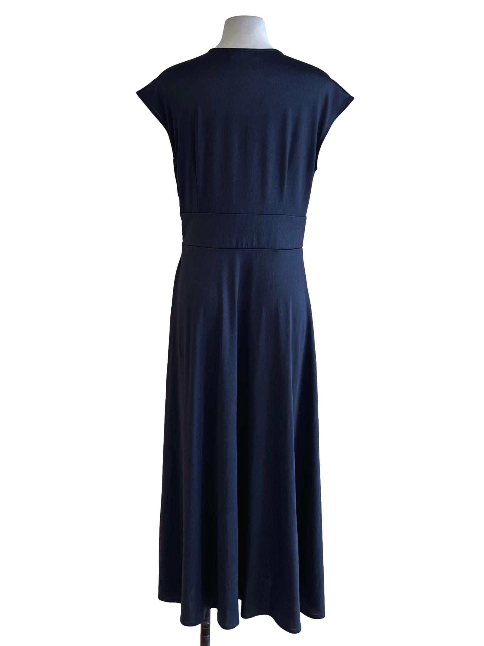 Navy Blue V-Neckline Empire Dress