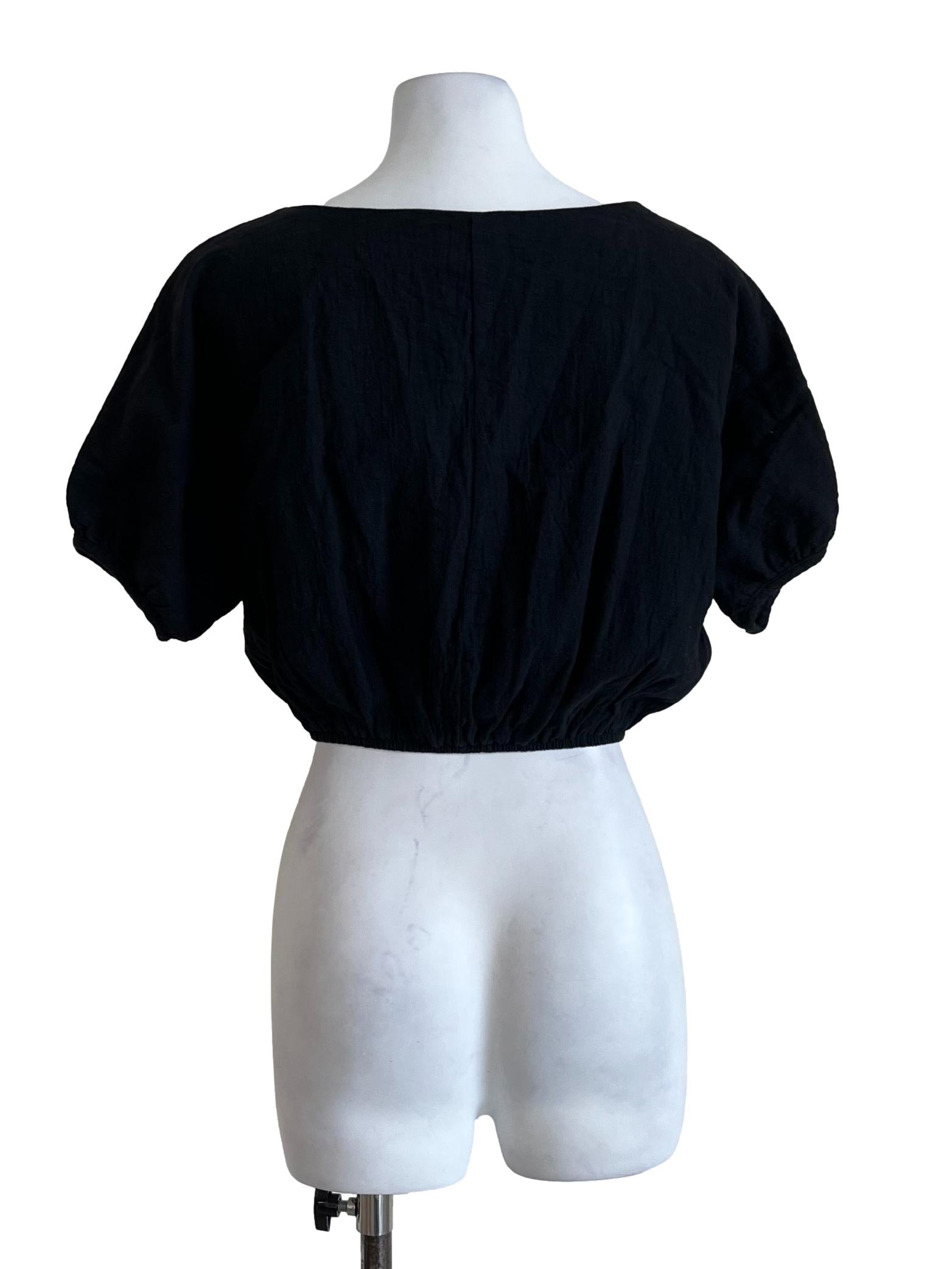 Black Plain Short Sleeves Blouse