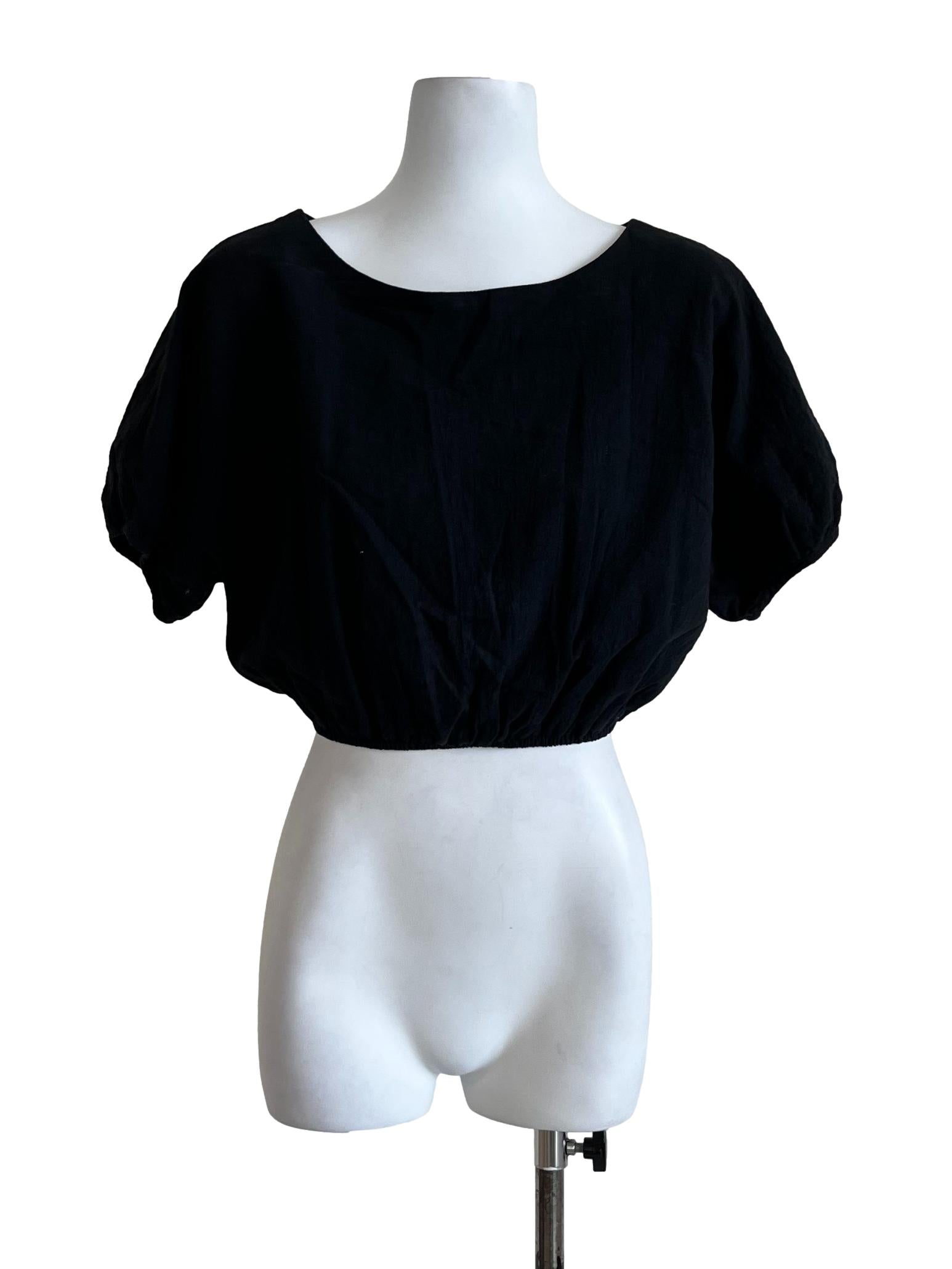 Black Plain Short Sleeves Blouse
