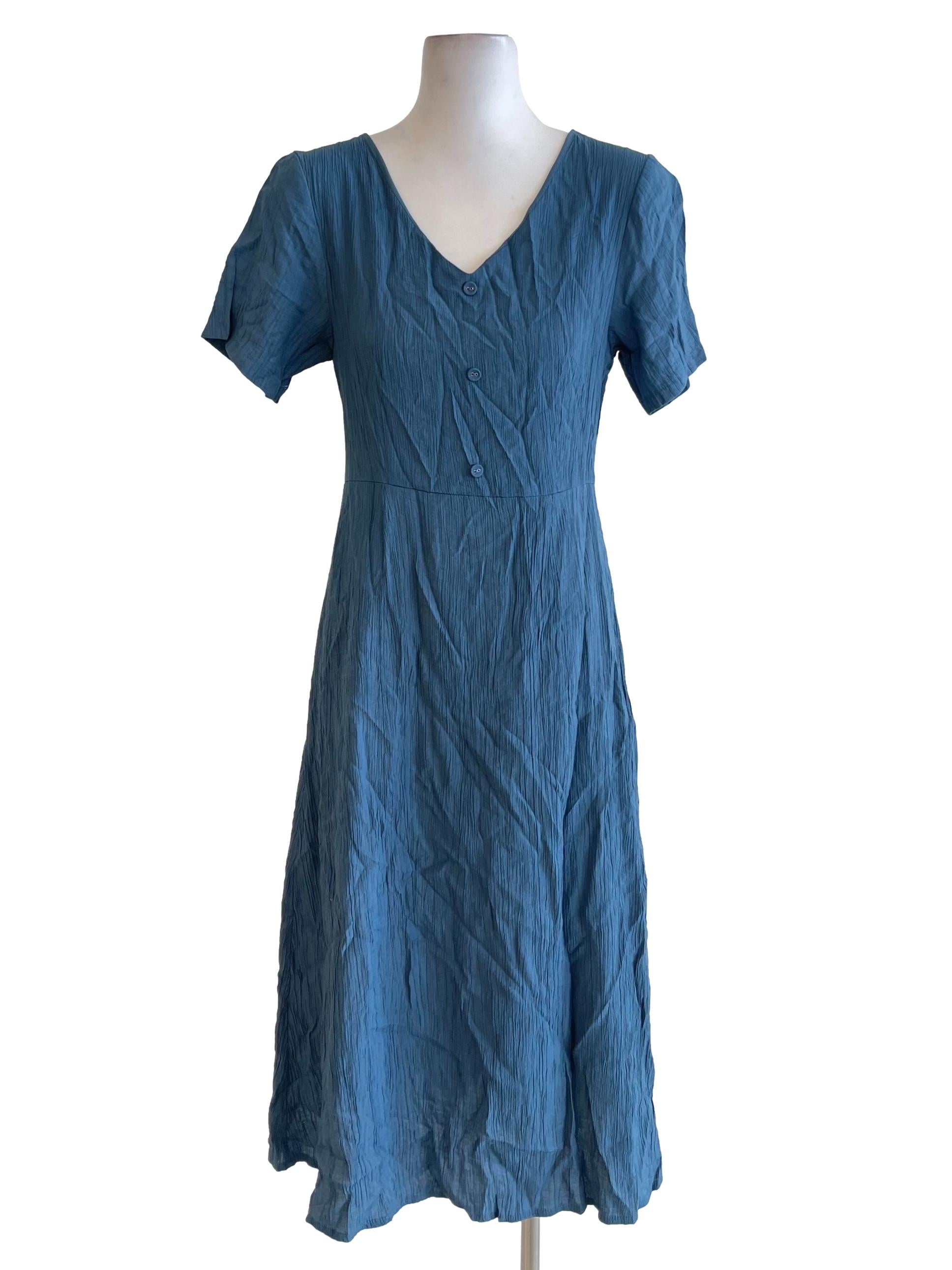 Blue Aegean V Neck A Line Dress