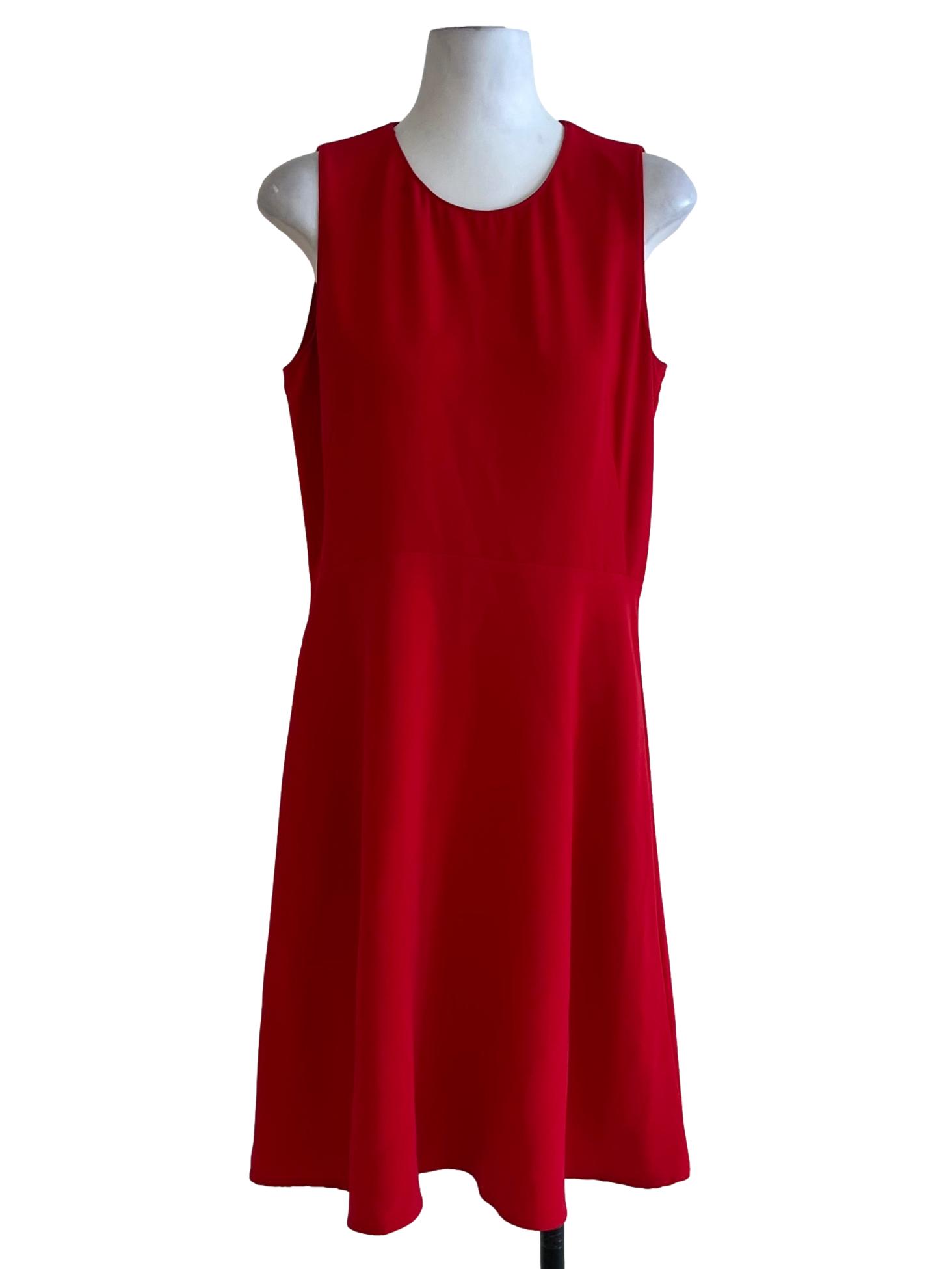 Crimson Red Jewel Neckline A-Line Dress