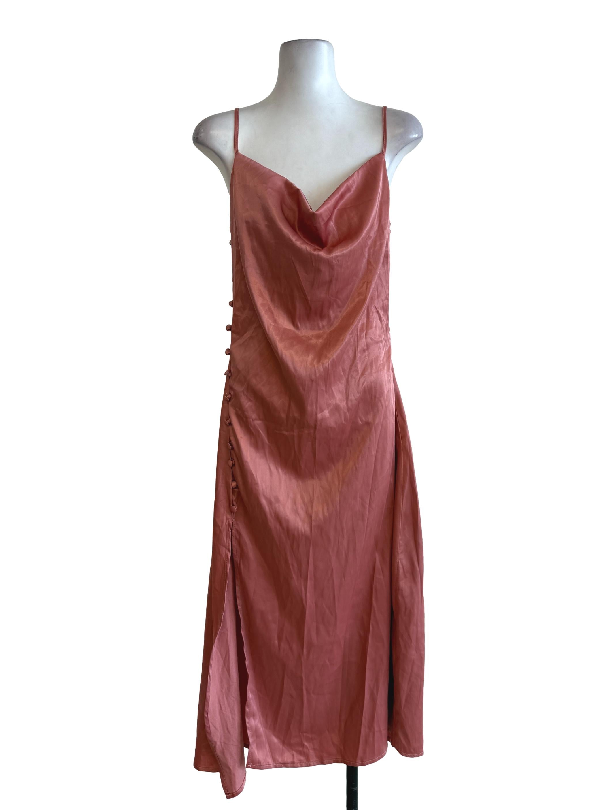 Coral Satin Slip Dress