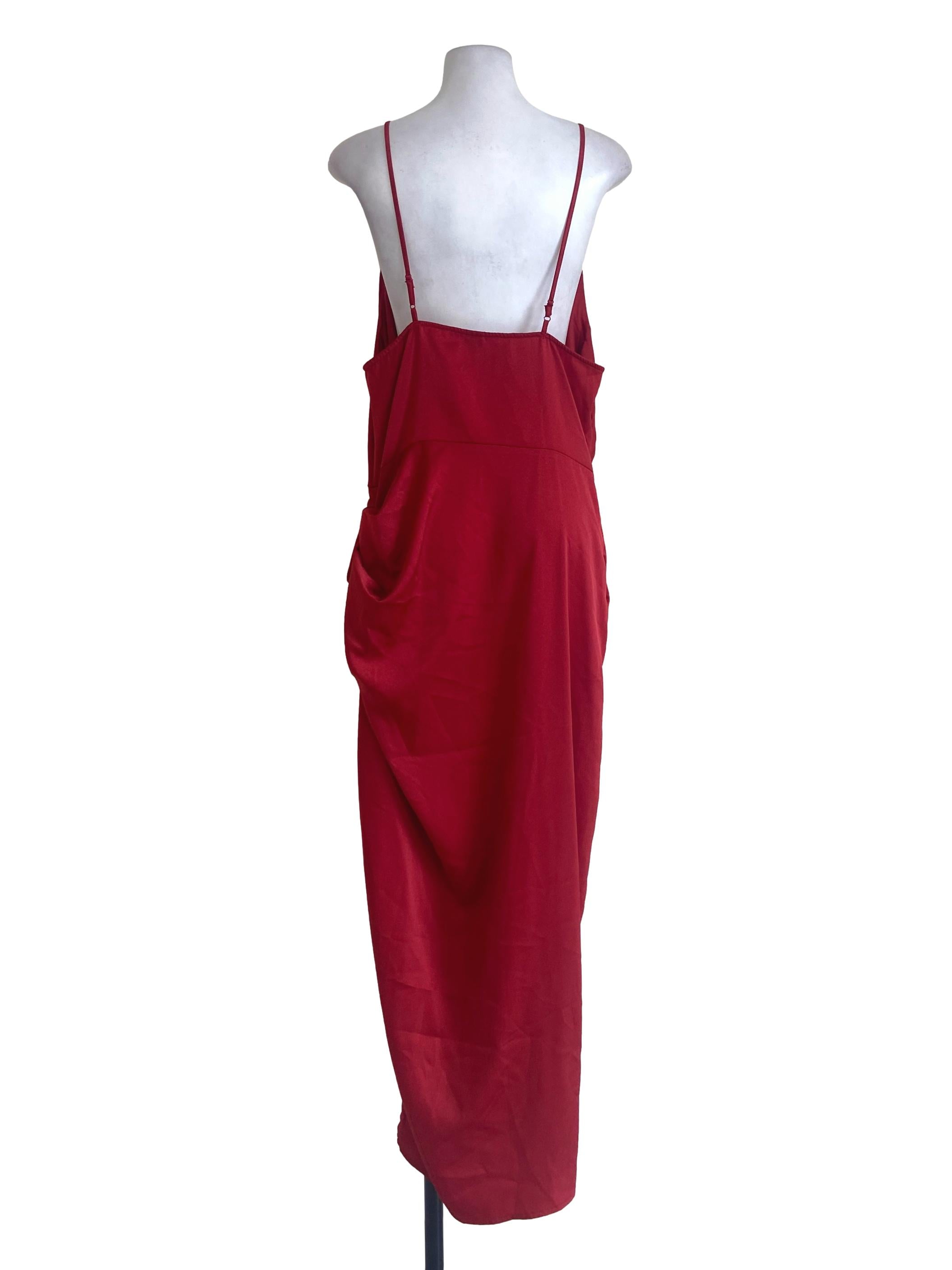 Rose Red Spaghetti Strap Silk Slit Slip Dress