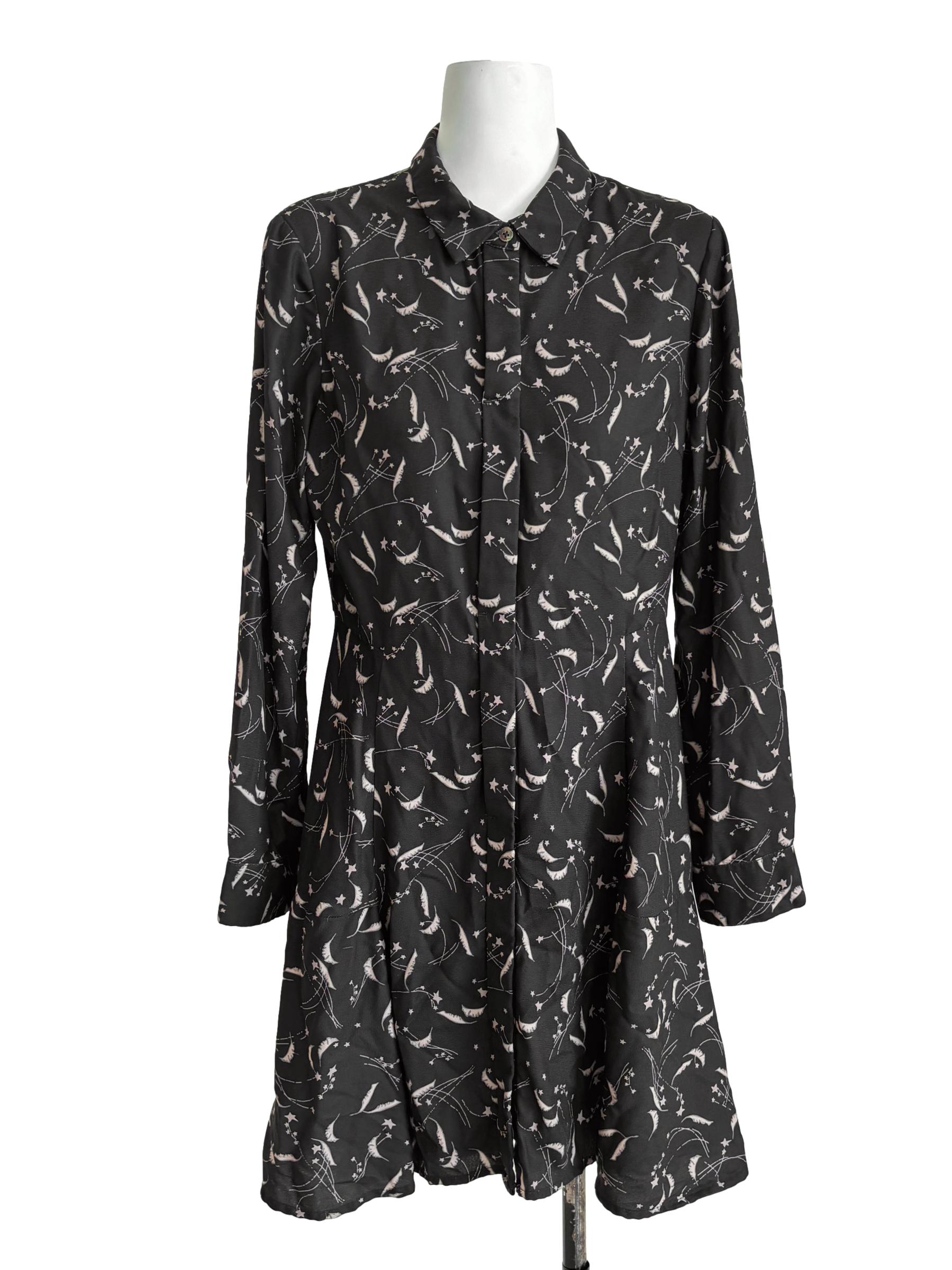 Onyx Black Long Sleeve Buttoned Dress
