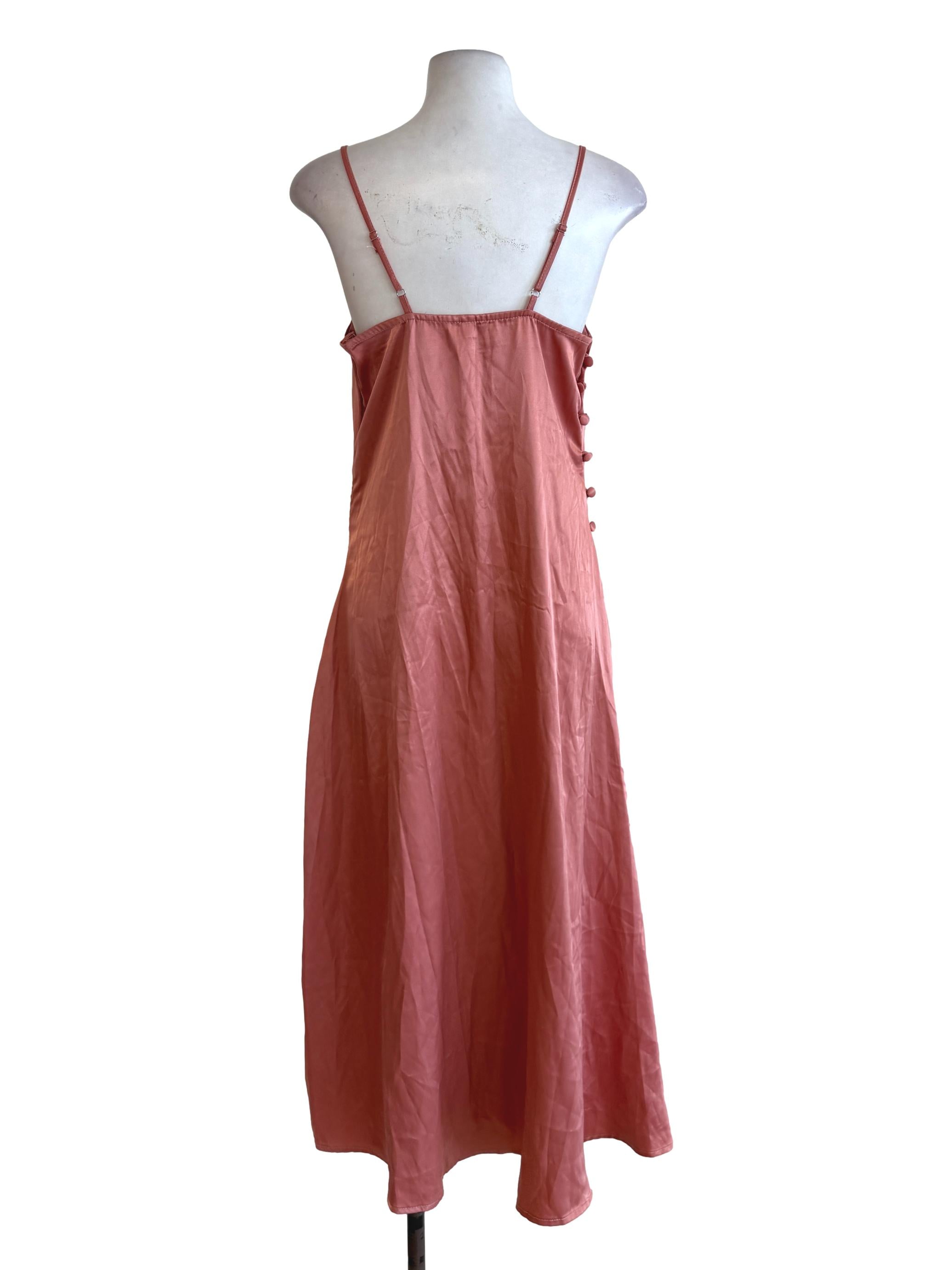 Coral Satin Slip Dress