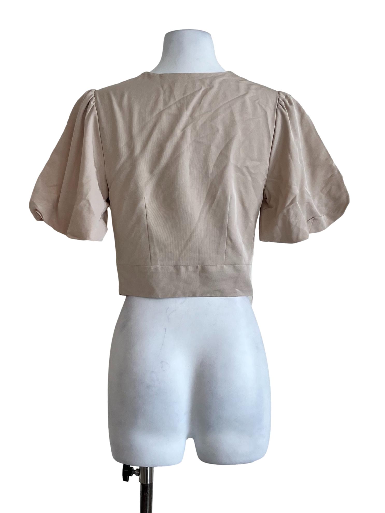 Light Brown Plain Short Sleeve Blouse