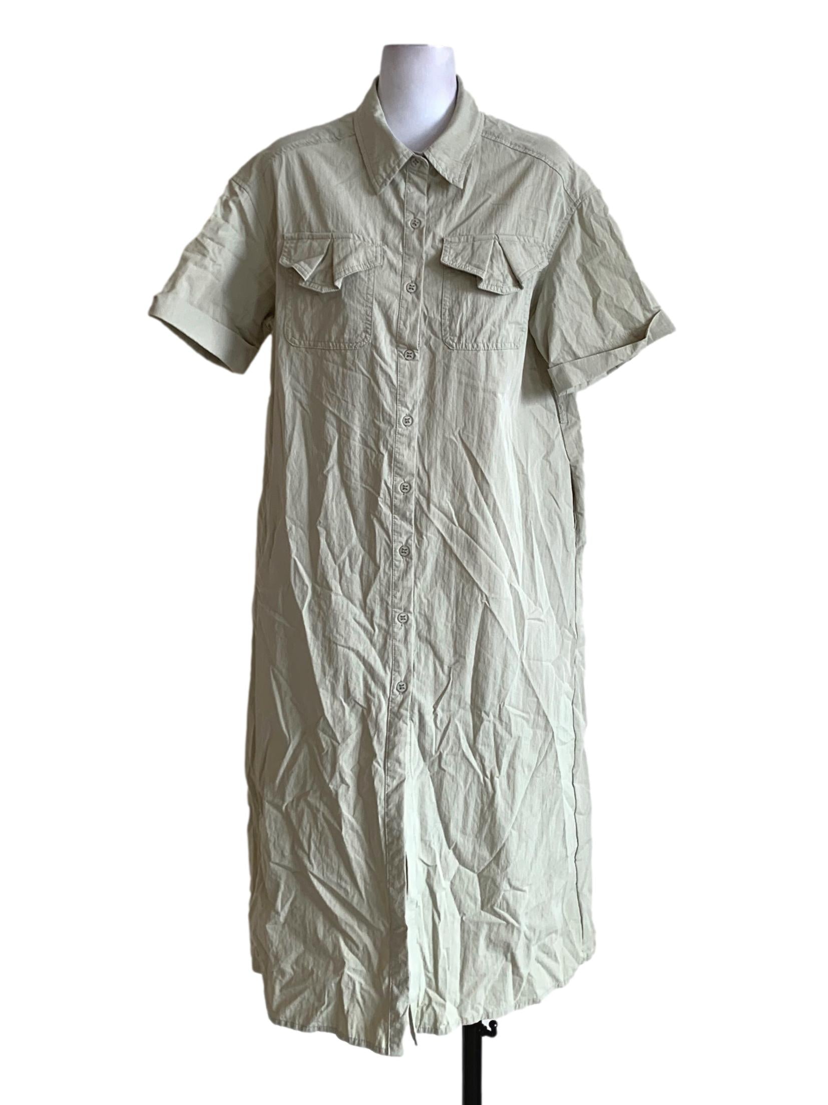 Olive Green Wing Collar Empire Dress