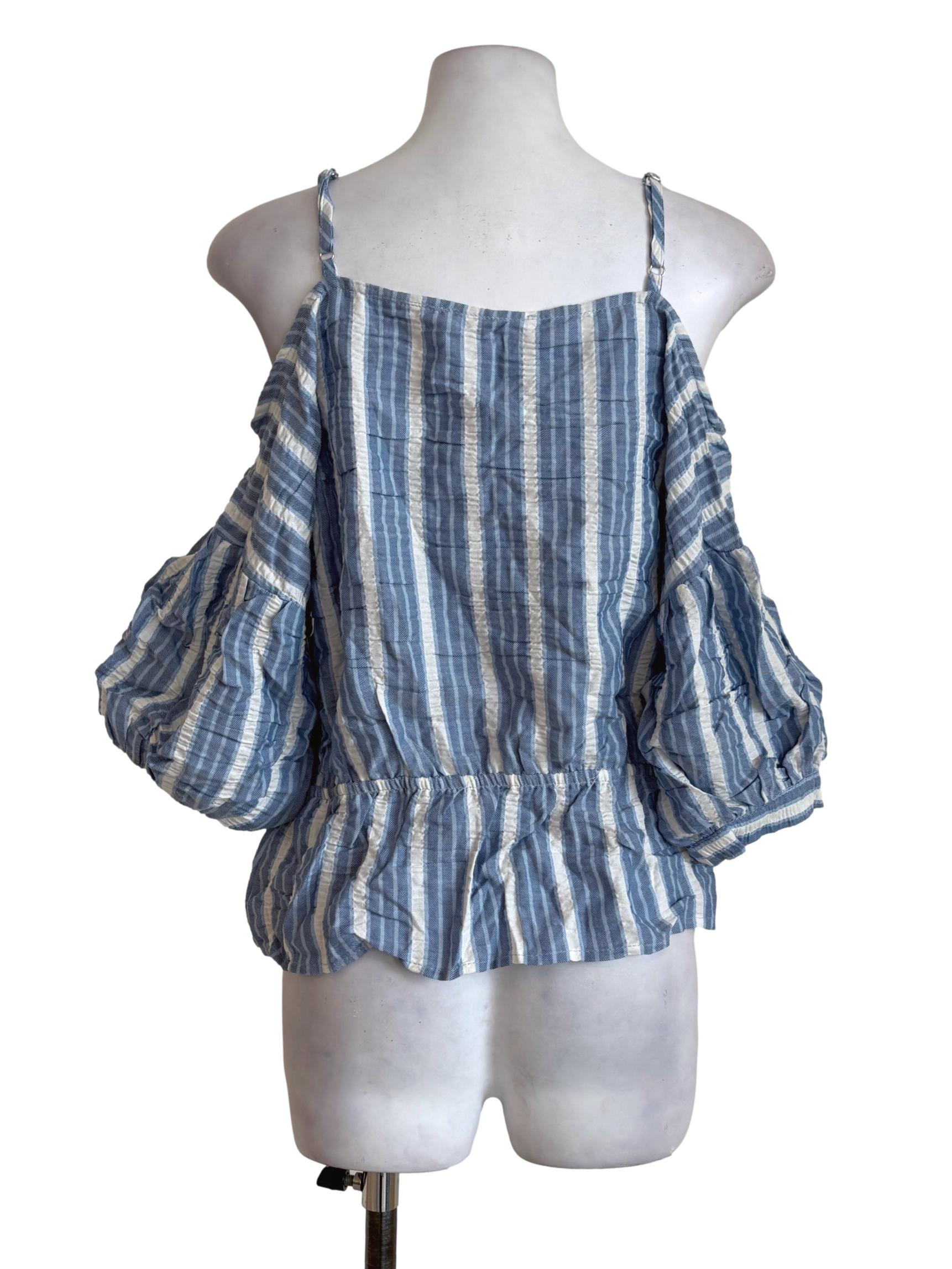 Blue Stripes Off Shoulder Top