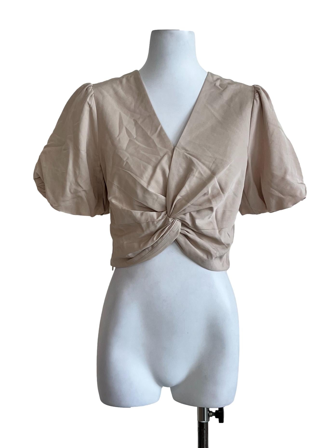 Light Brown Plain Short Sleeve Blouse