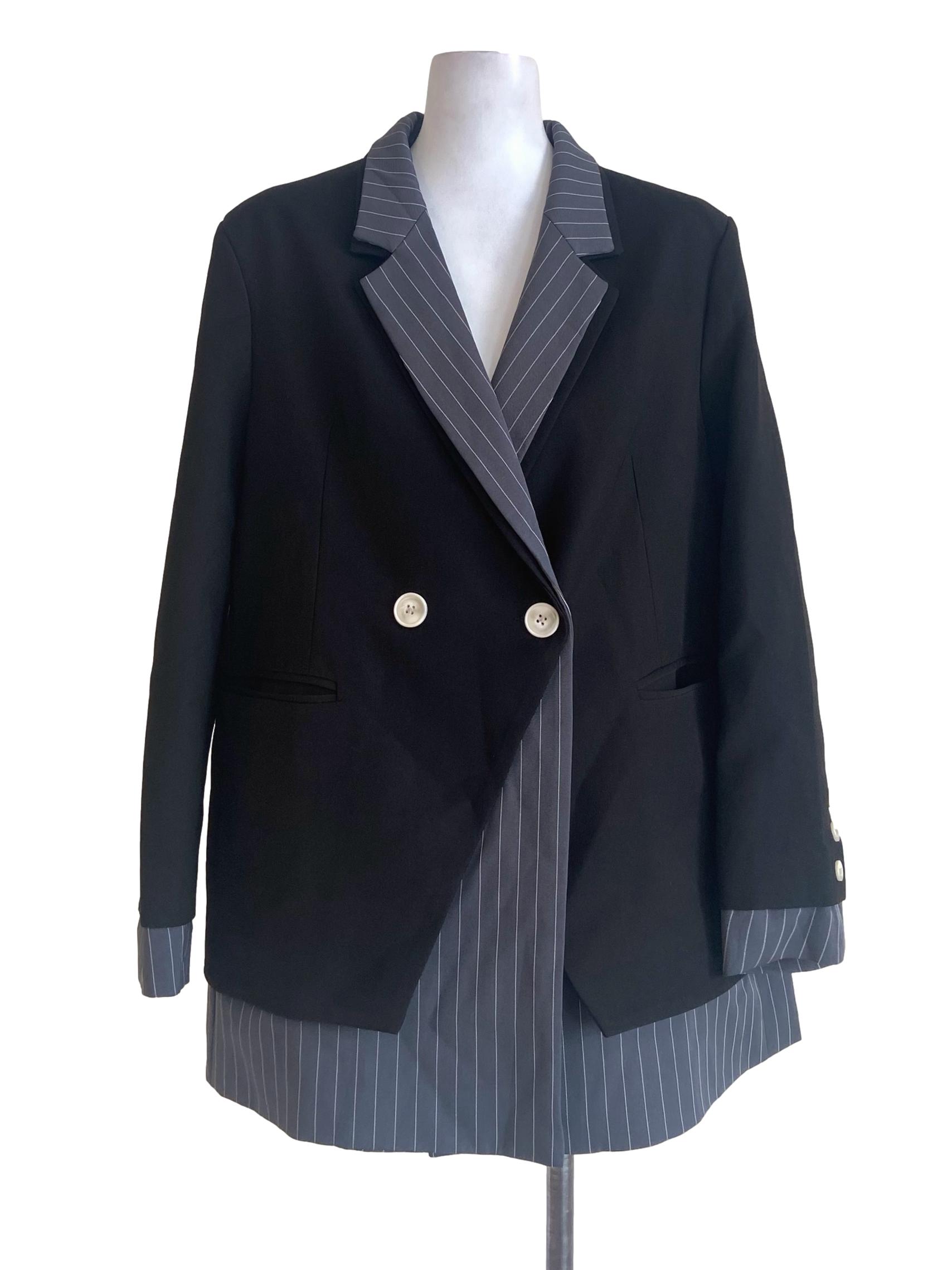 Black Double Breasted Stripe Blazer