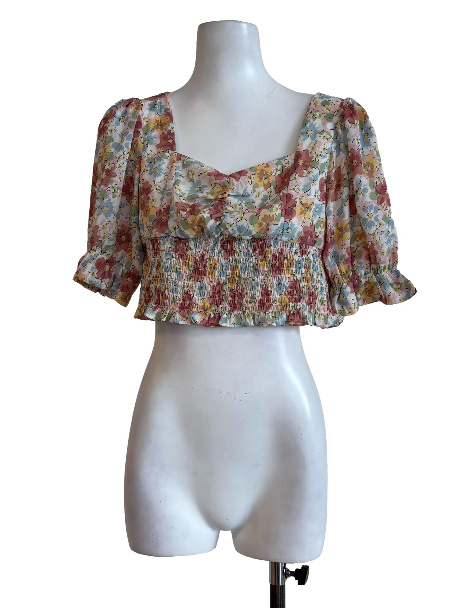 Floral Crop Smocked Top