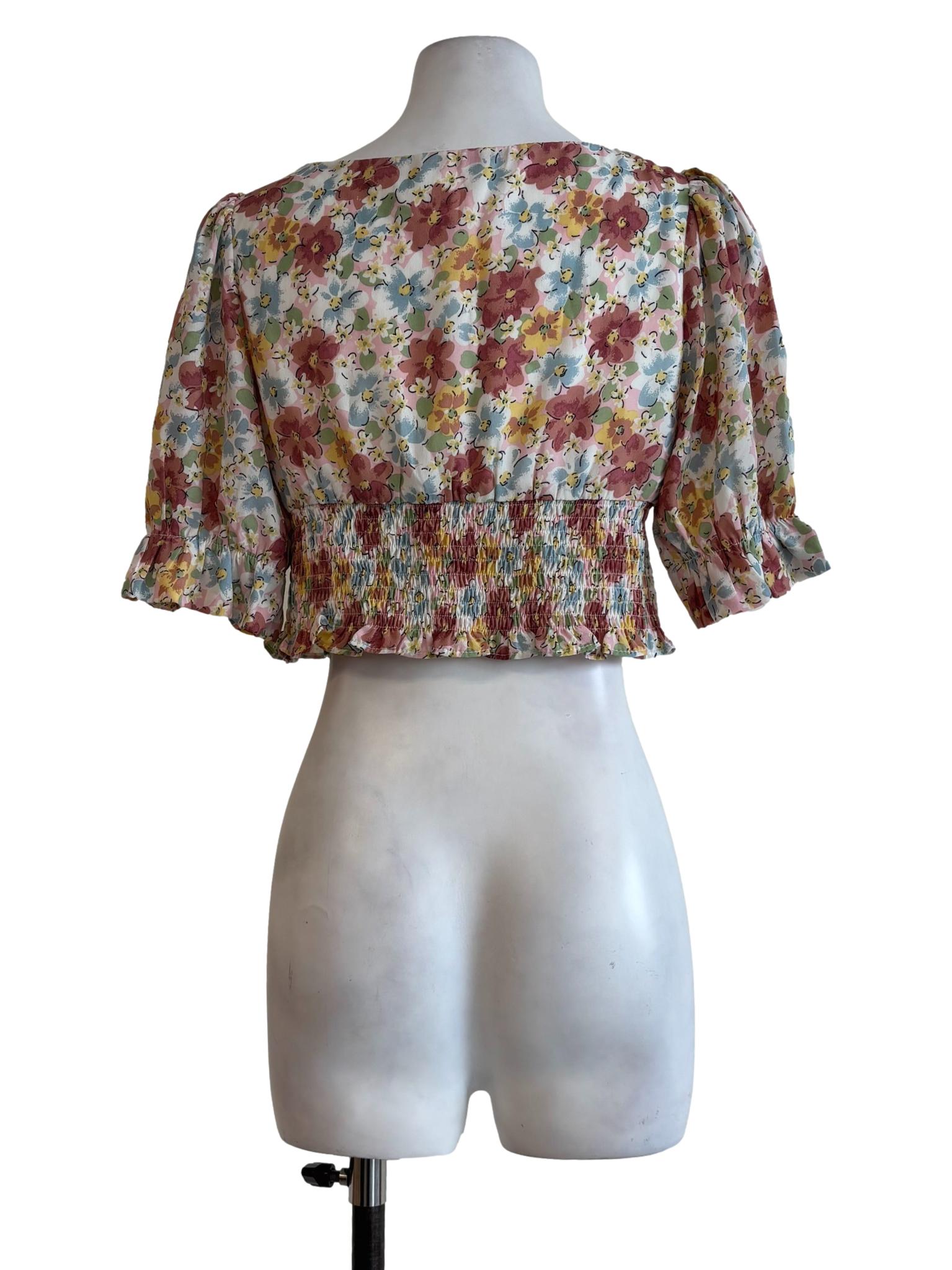 Floral Crop Smocked Top