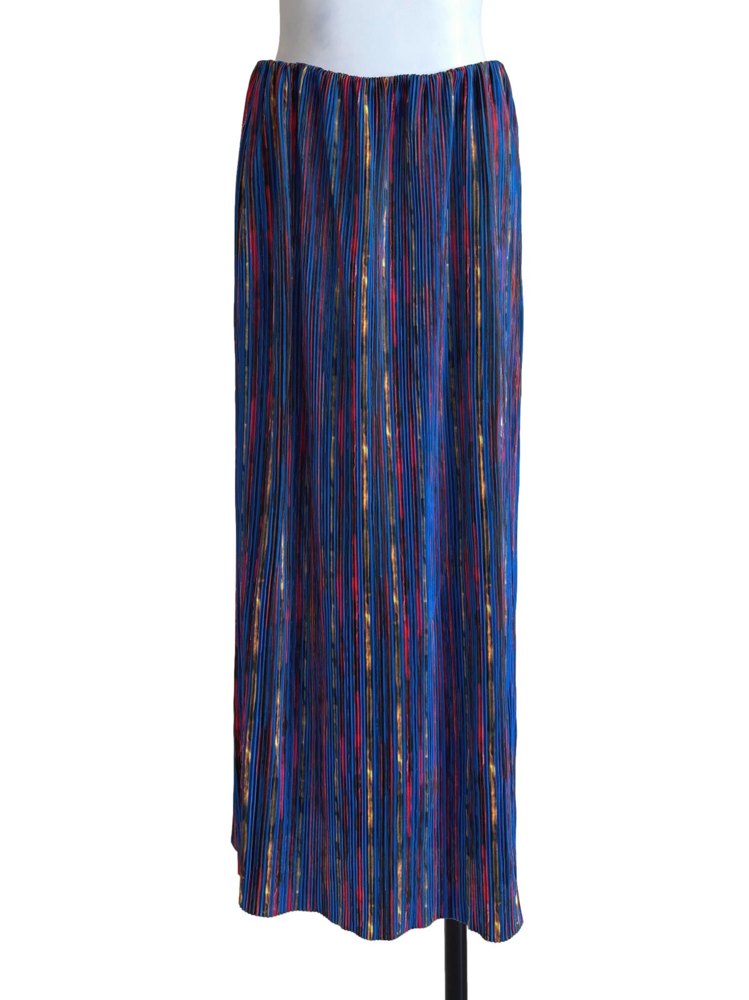 Cerulean Blue Patterned Pleated Skirt