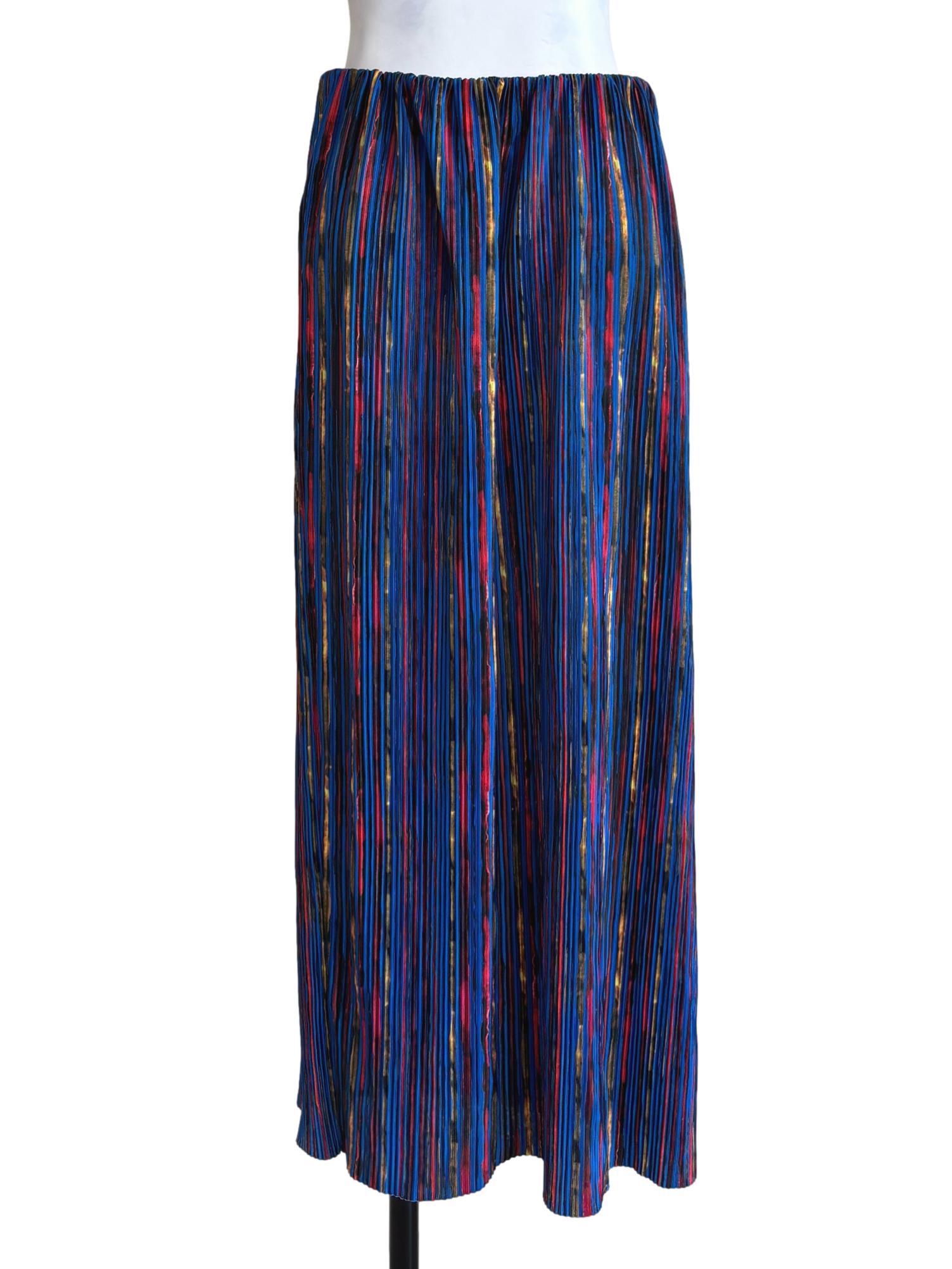 Cerulean Blue Patterned Pleated Skirt
