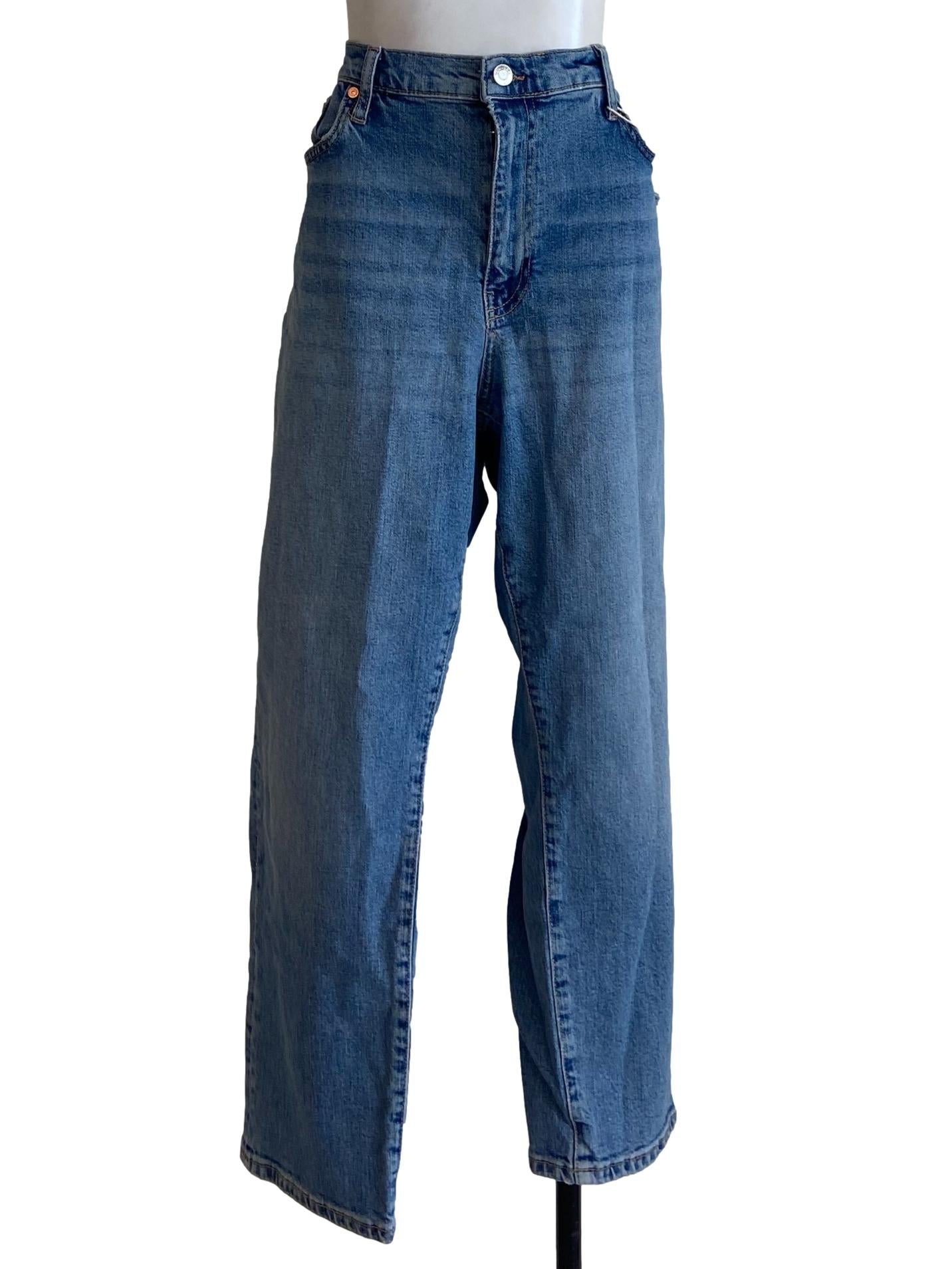 Blue Herringbone Straight Jeans