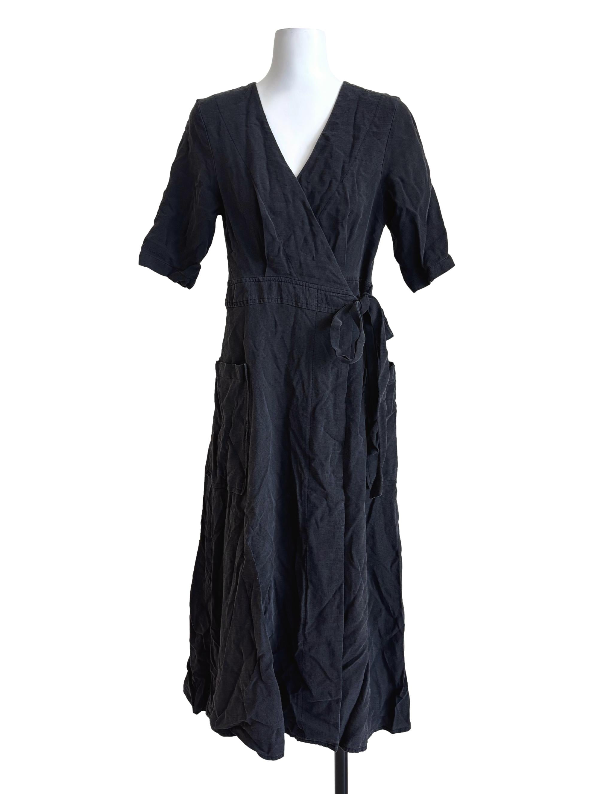 Jet Black Midi Wrap Dress