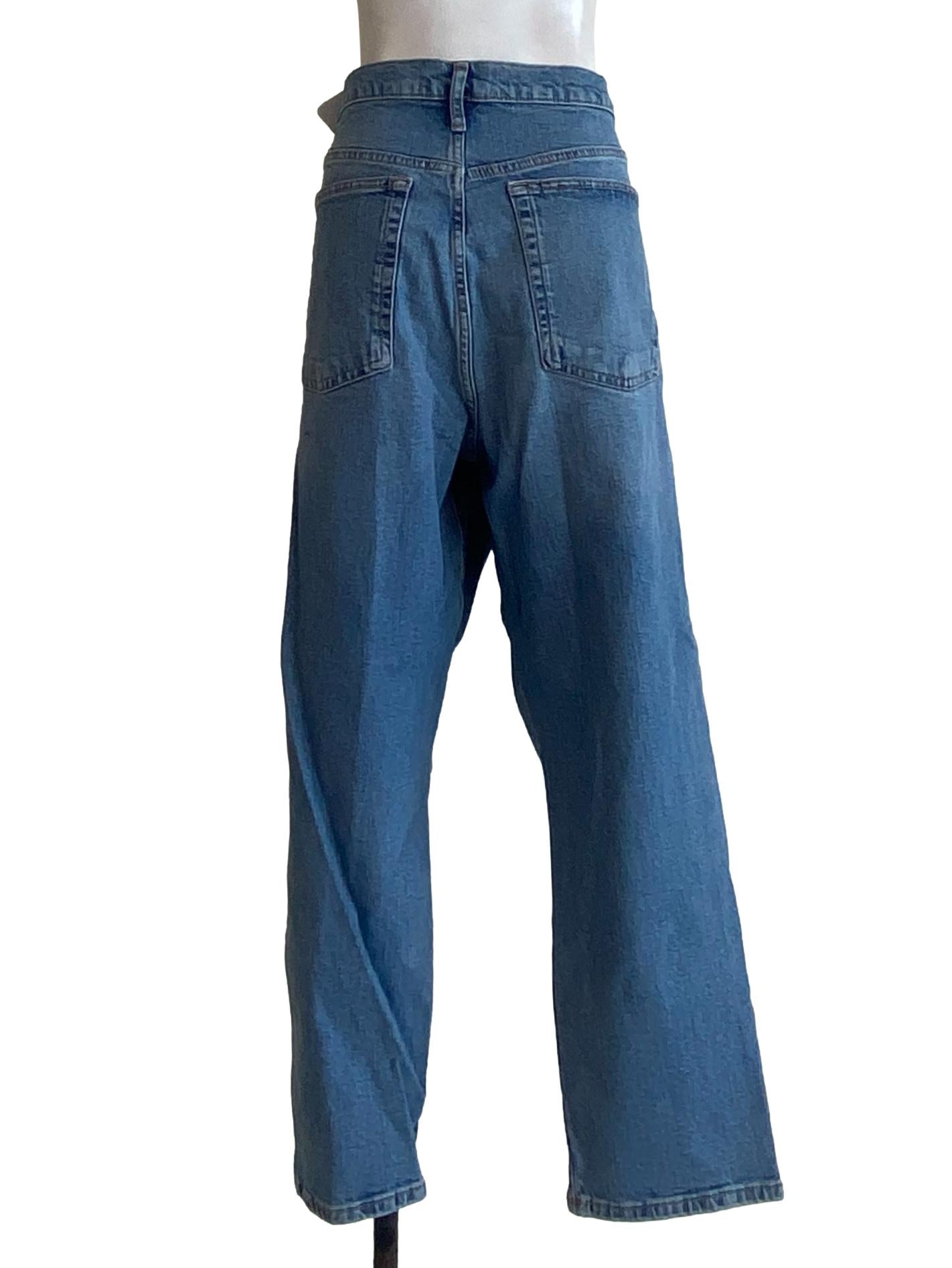 Blue Herringbone Straight Jeans