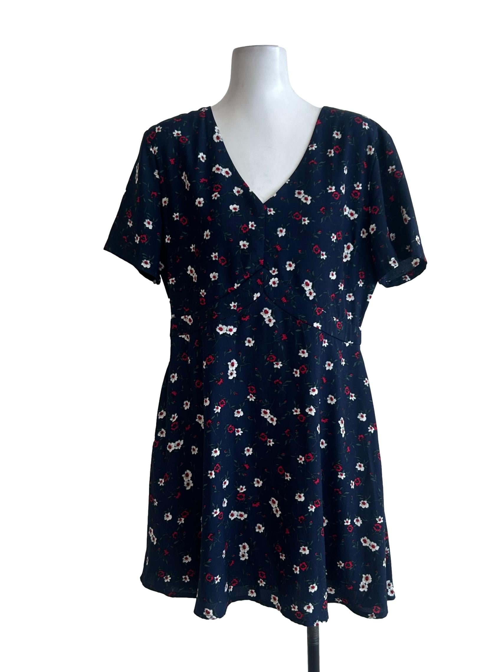 Blue Navy Floral A Line Dress