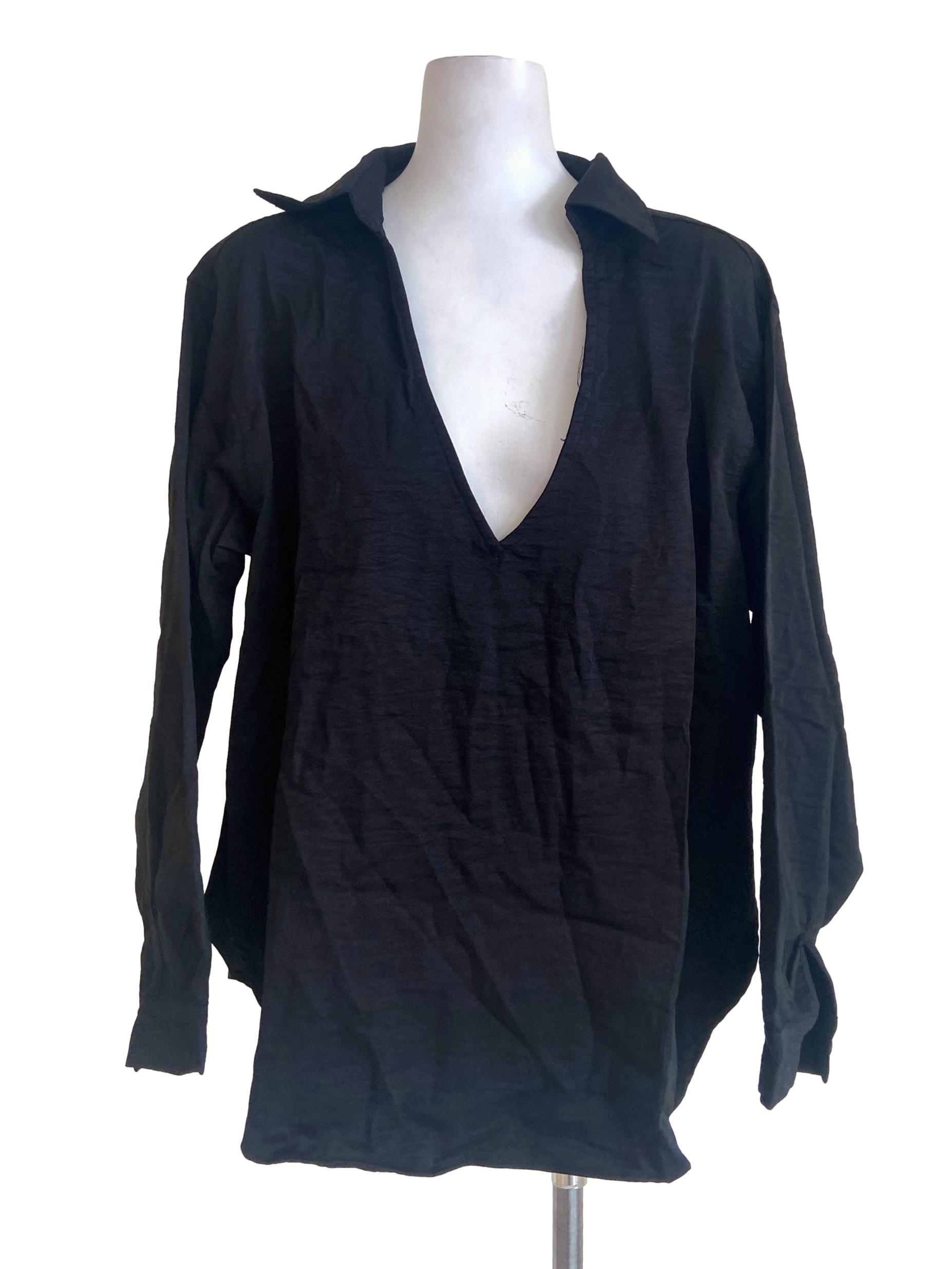 Black Tunic V Neck Blouse