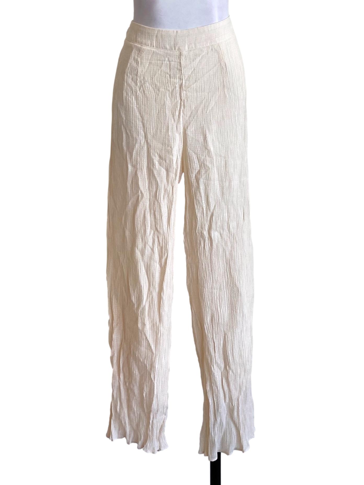 Cream White Thin Small Pleated Pants