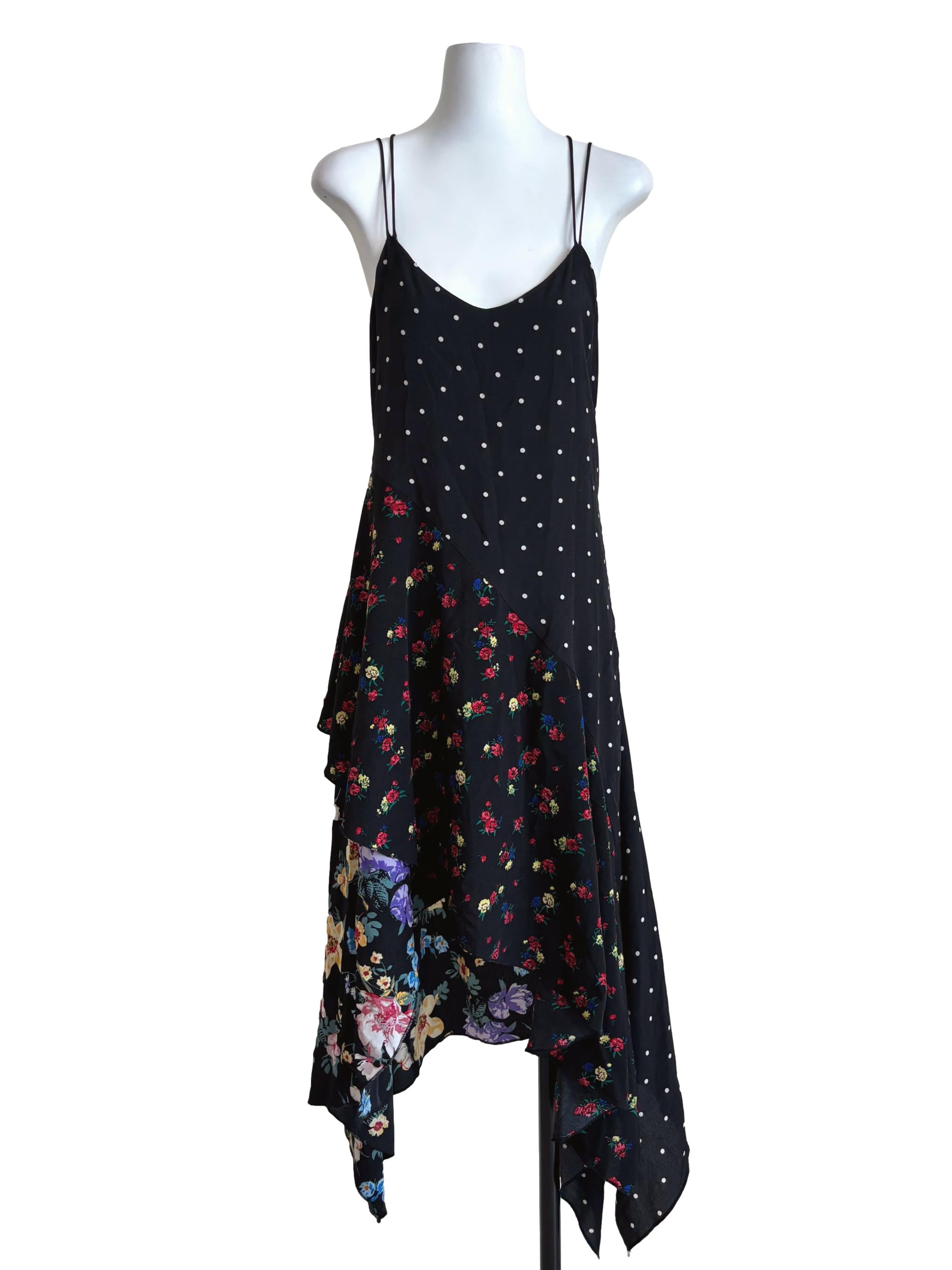 Black Floral Polka Dot Asymmetrical Dress