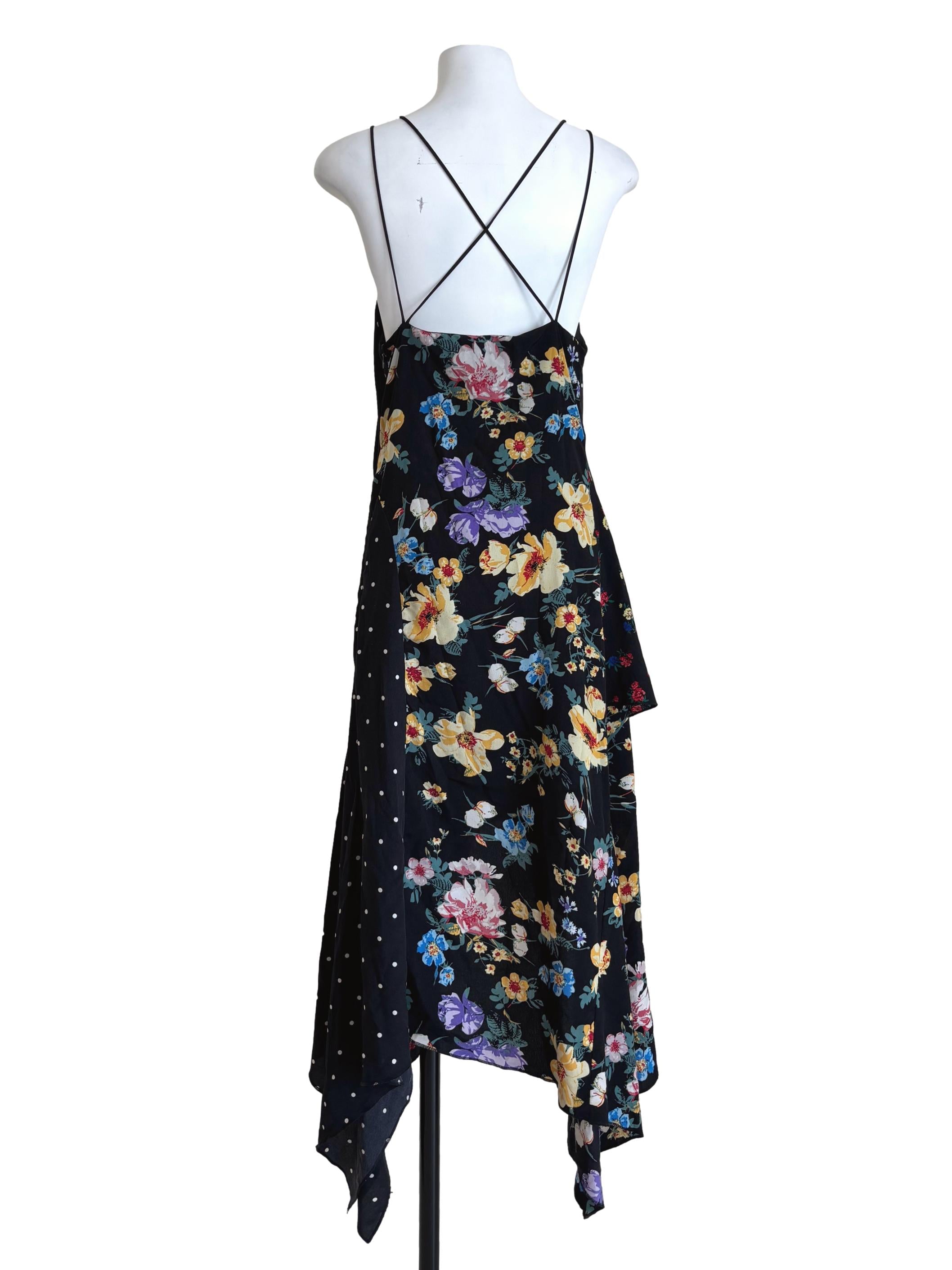 Black Floral Polka Dot Asymmetrical Dress