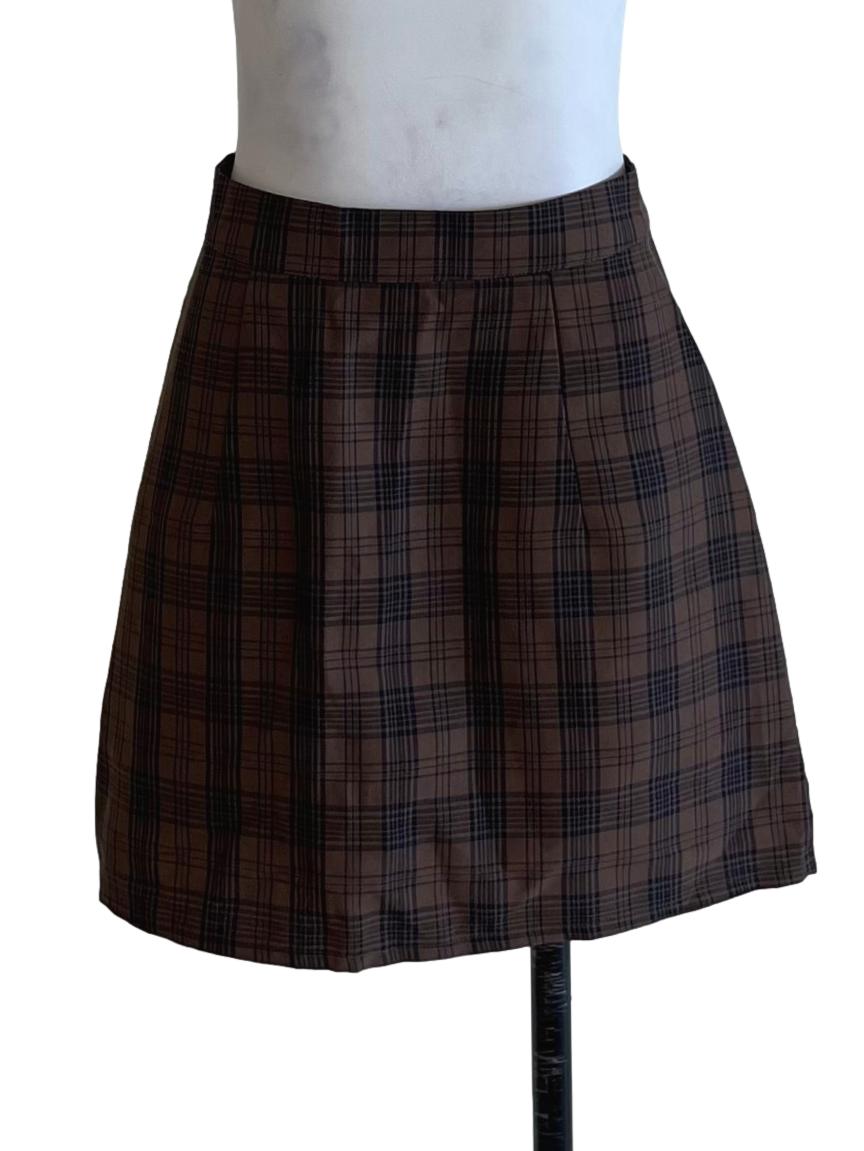Coffee Brown Tartan Mini Skirt