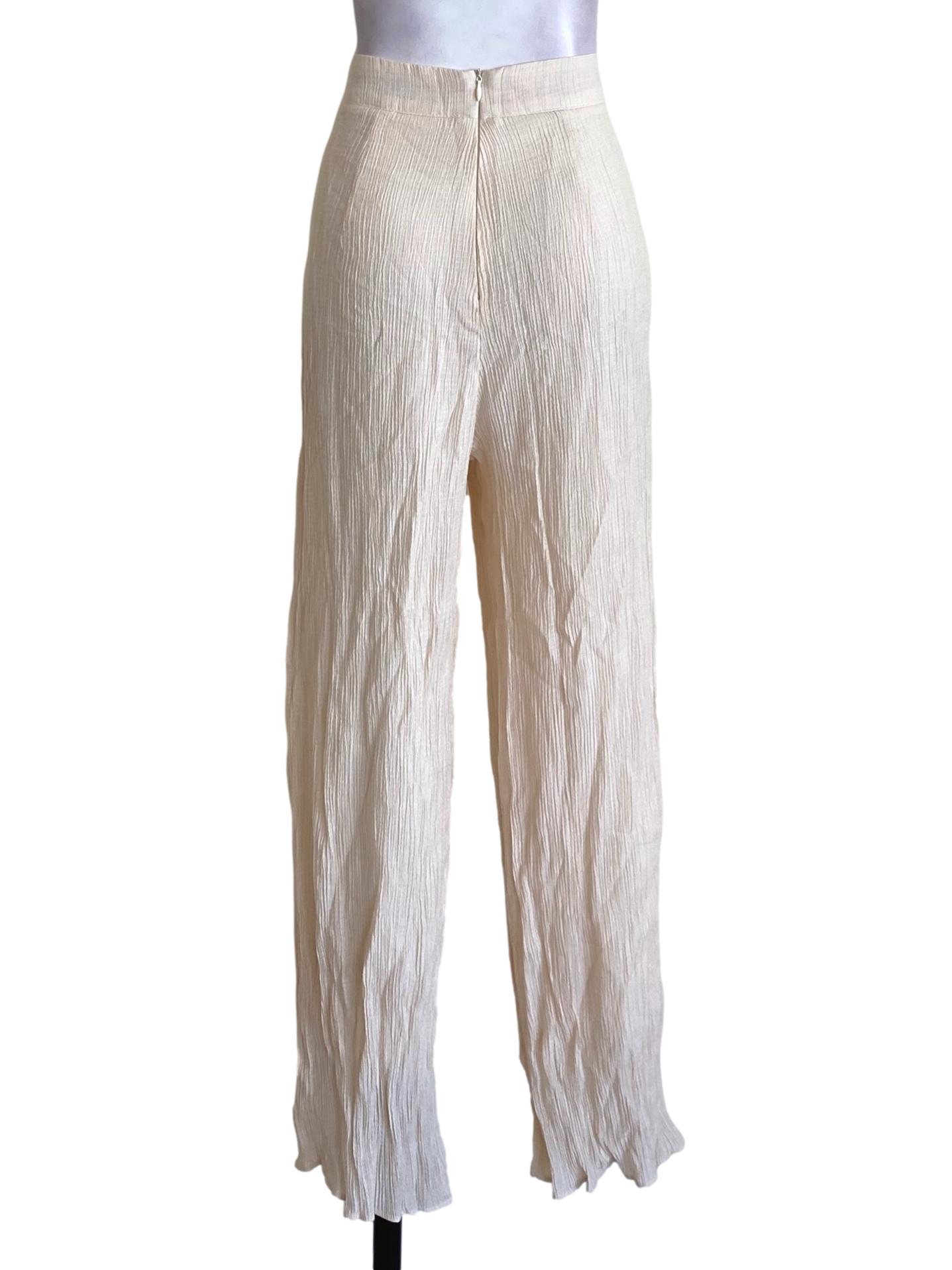 Cream White Thin Small Pleated Pants