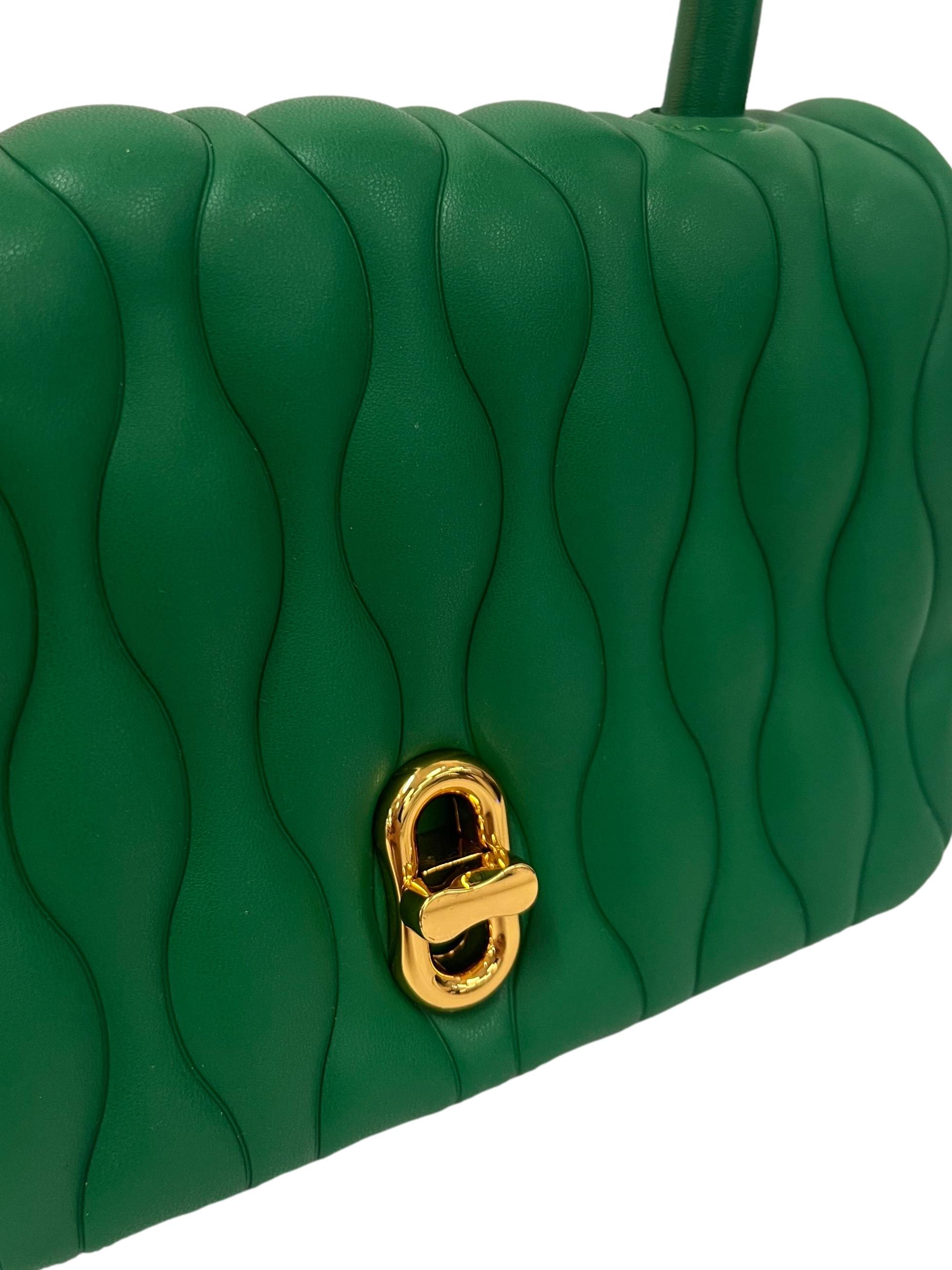 Green Textured Handbag With Changeable Straps